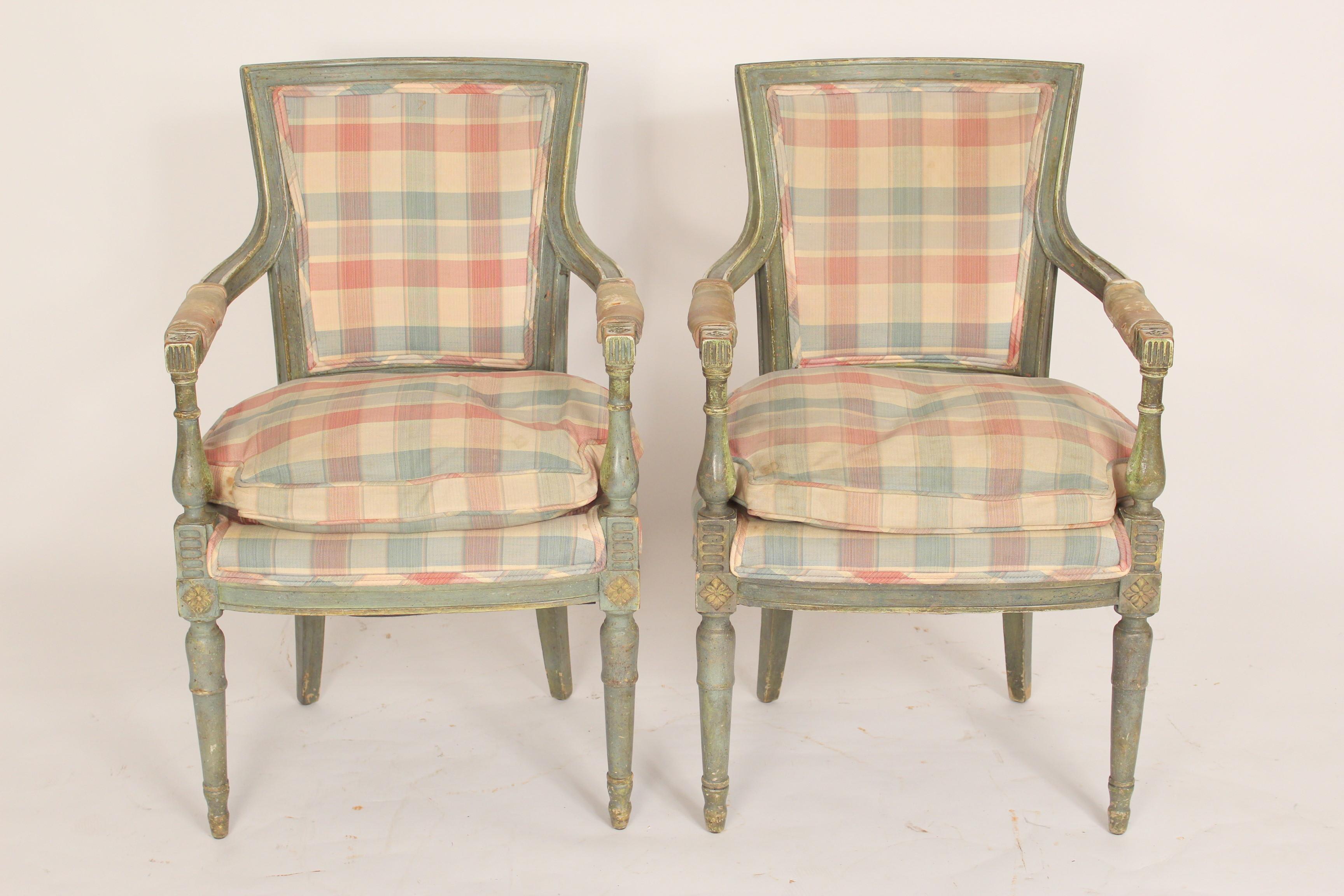 Pair of Louis XVI style painted armchairs, circa 1930's. With original paint.