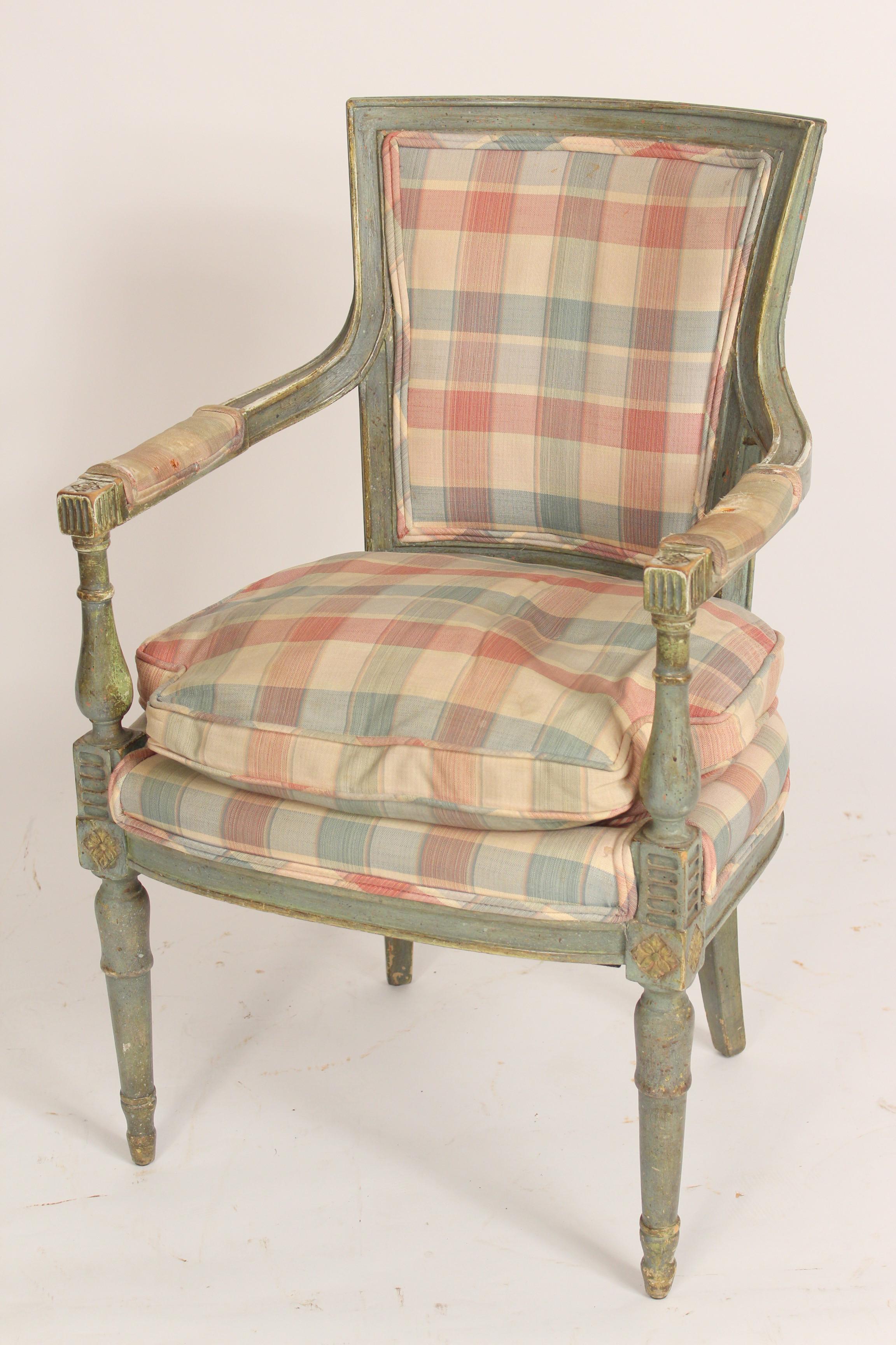 French Pair of Louis XVI Style Painted Armchairs