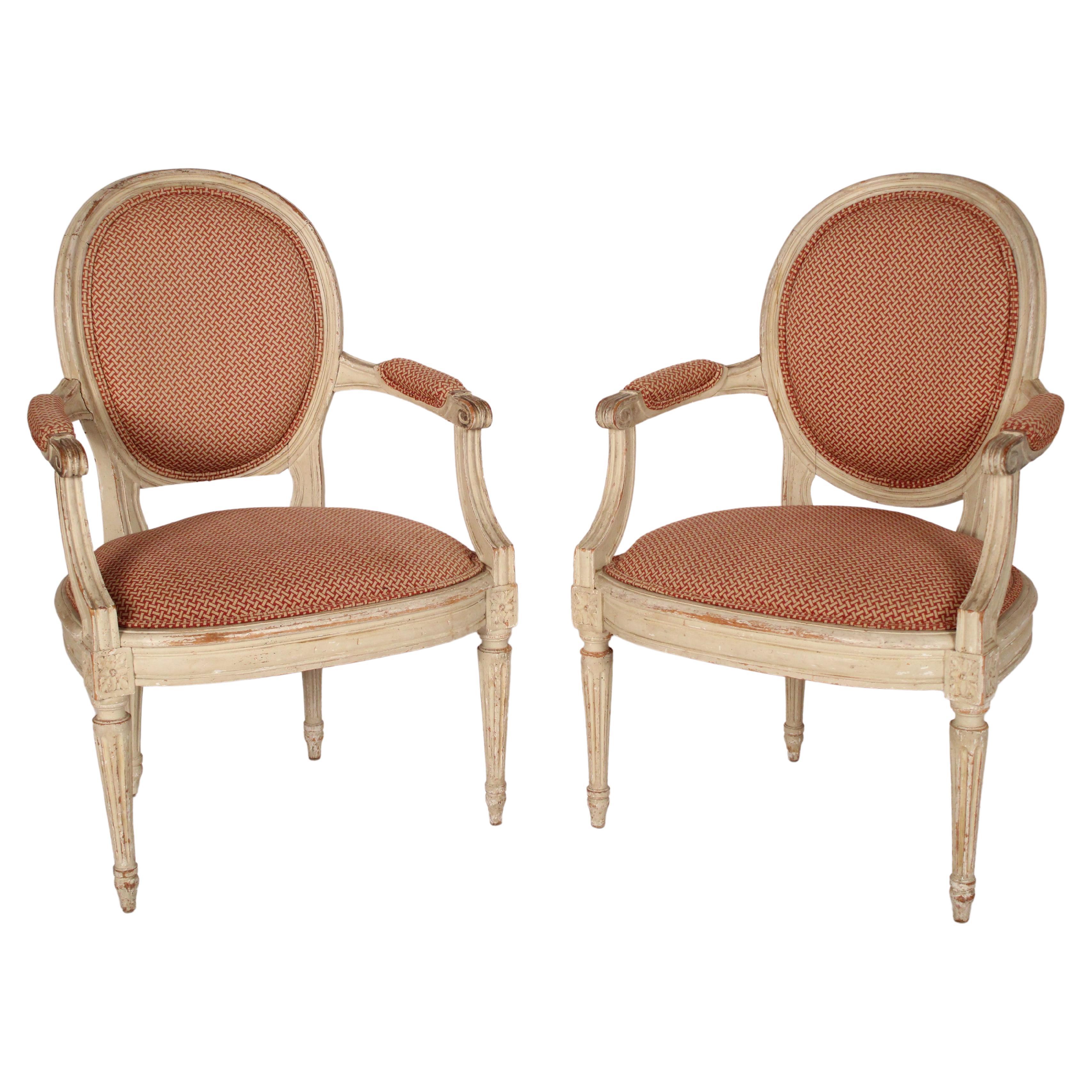 Pair of Louis XVI Style Painted Armchairs