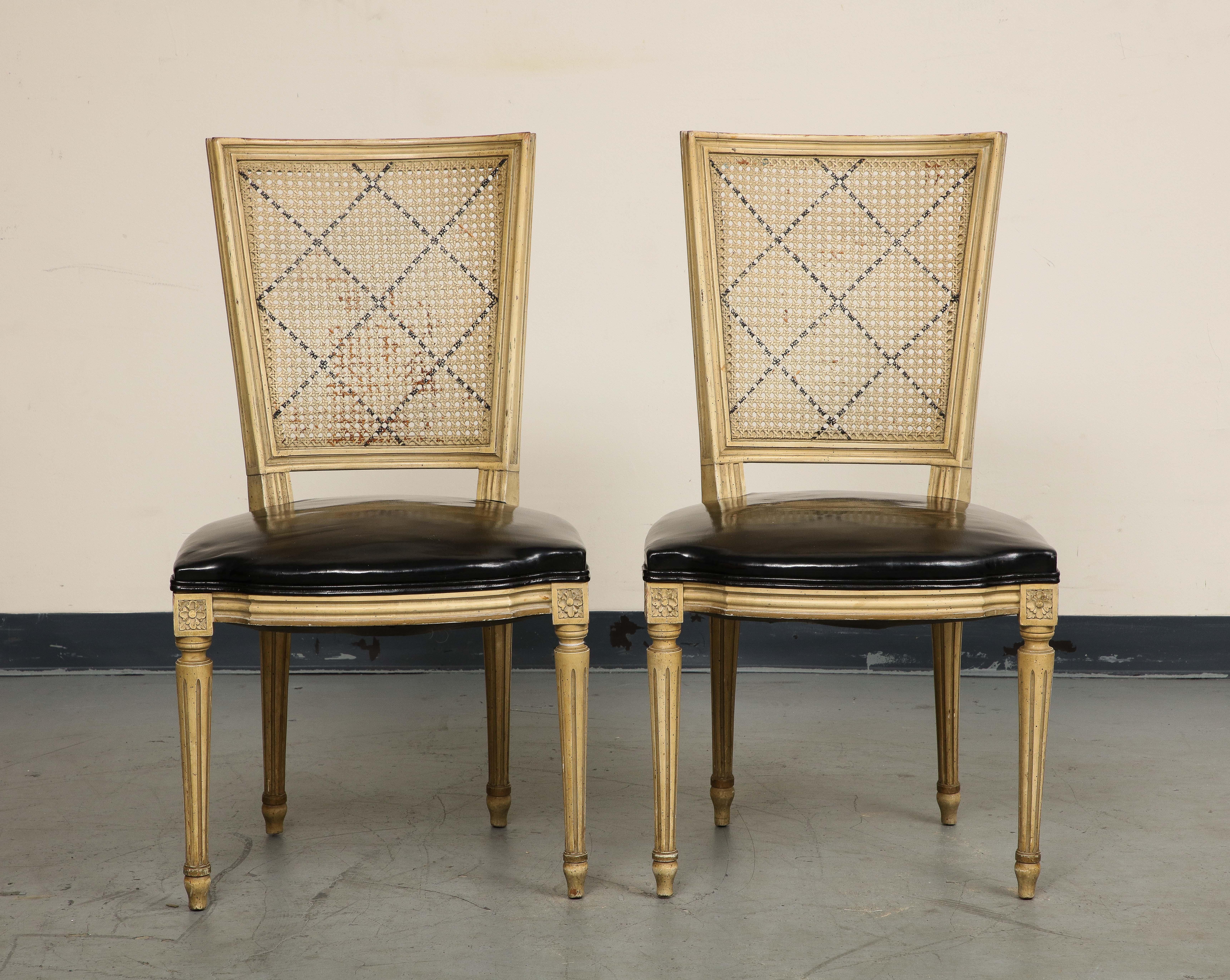 Mid-20th Century Pair of Louis XVI Style Painted Armchairs & Two Matching Cane Sidechairs For Sale