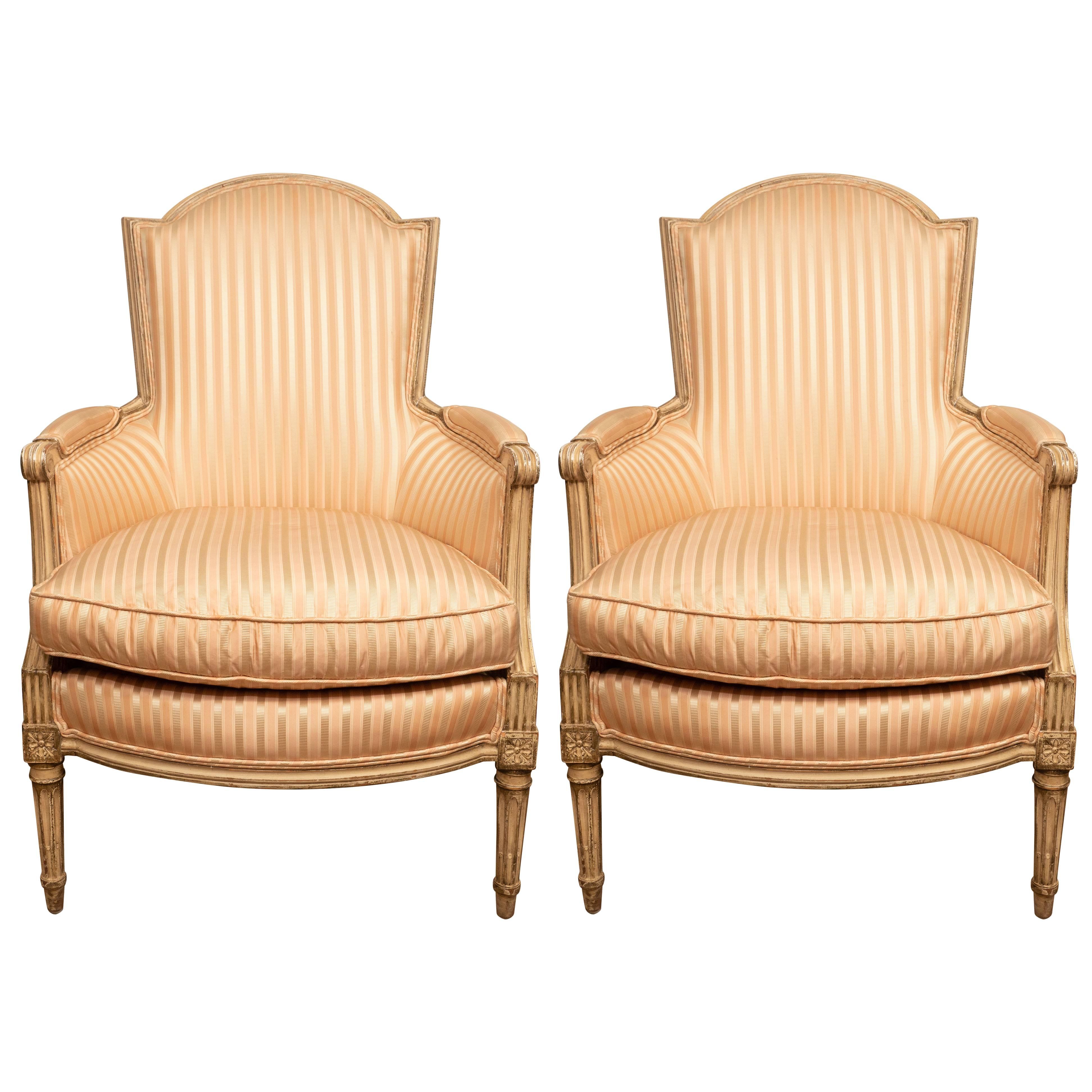 Pair of Louis XVI Style Painted Bergères