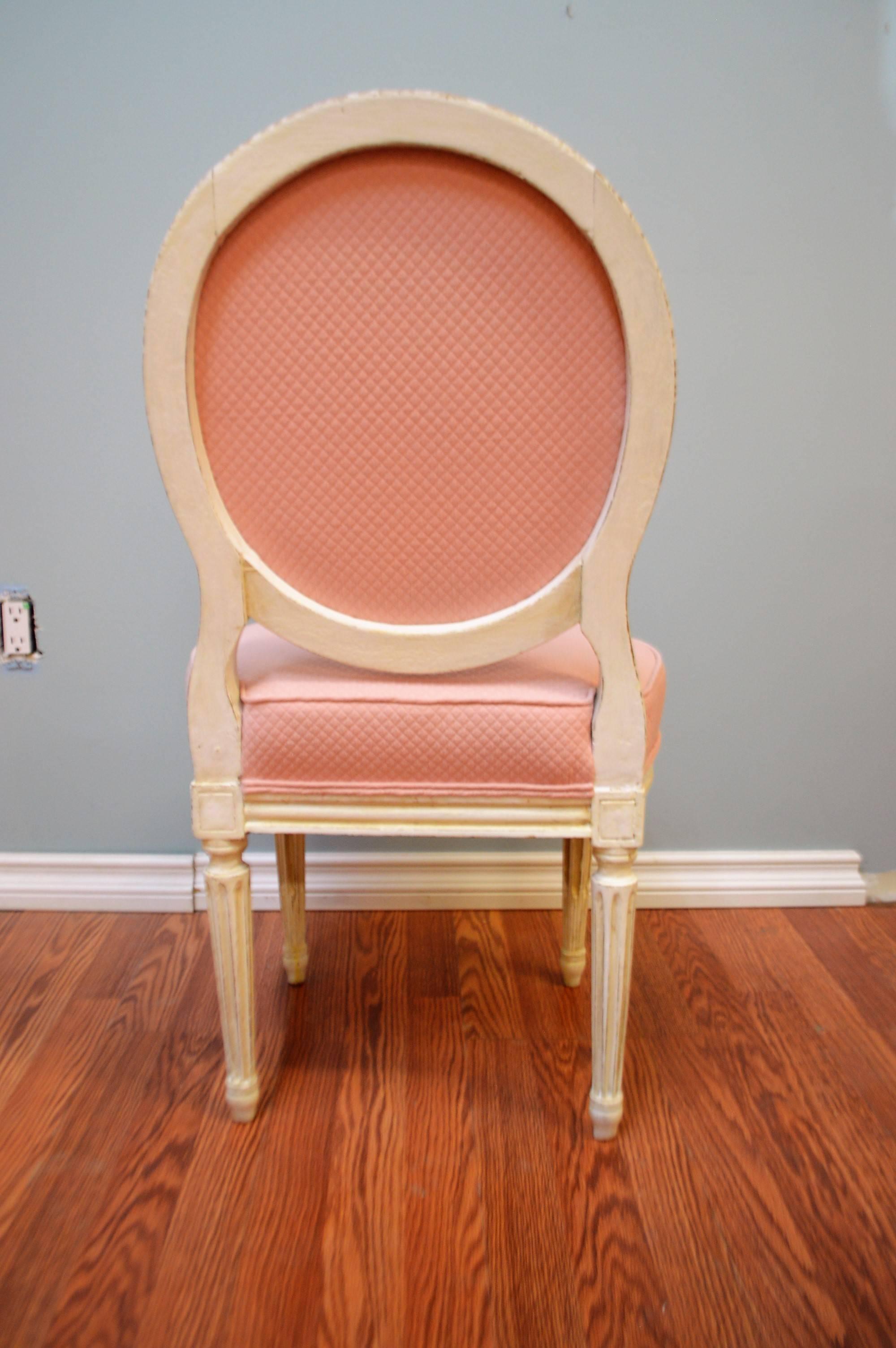20th Century Pair of Louis XVI Style Painted Boudoir Chairs Newly Upholsted in a Pink Fabric For Sale