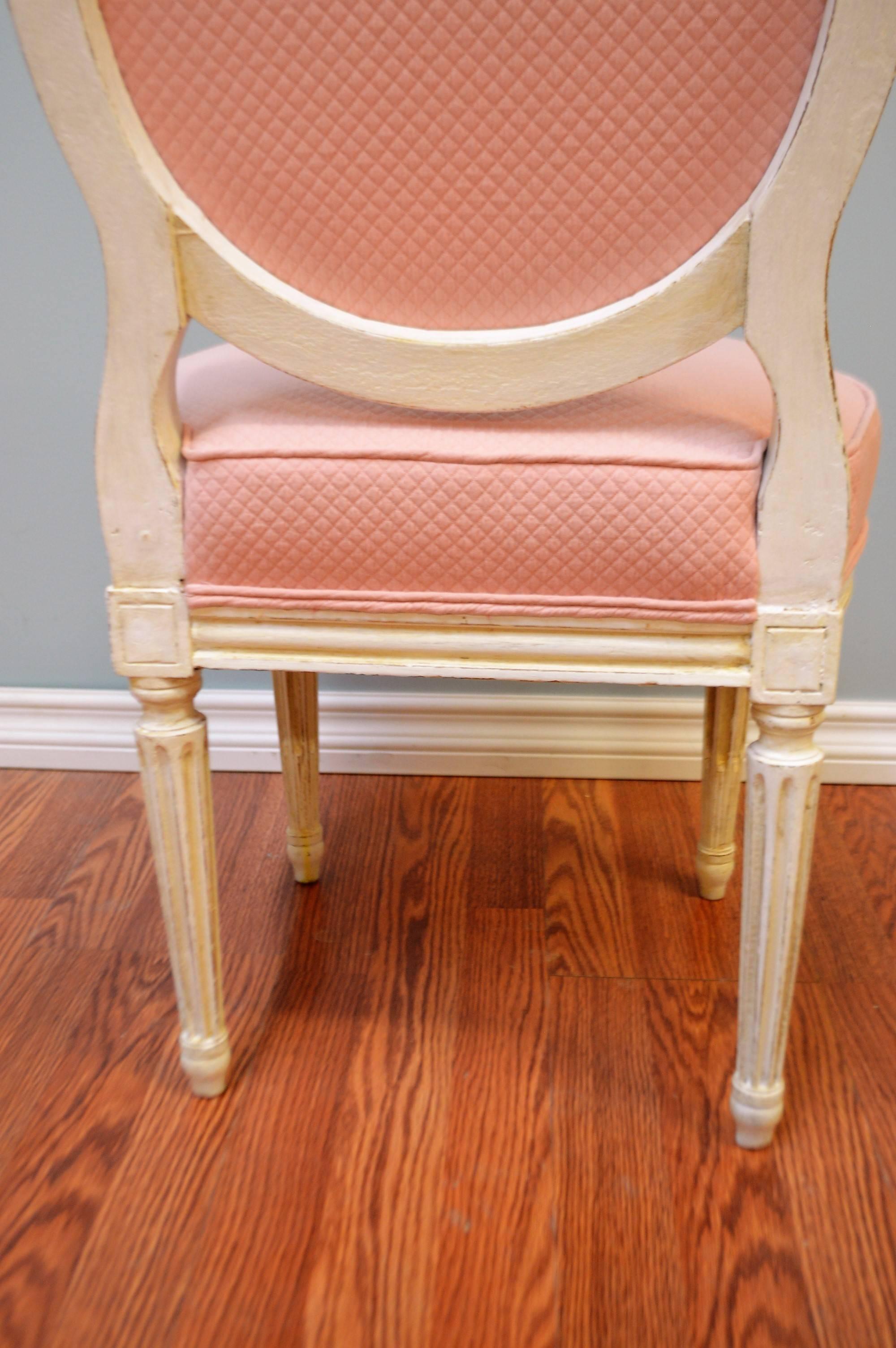 Cotton Pair of Louis XVI Style Painted Boudoir Chairs Newly Upholsted in a Pink Fabric For Sale
