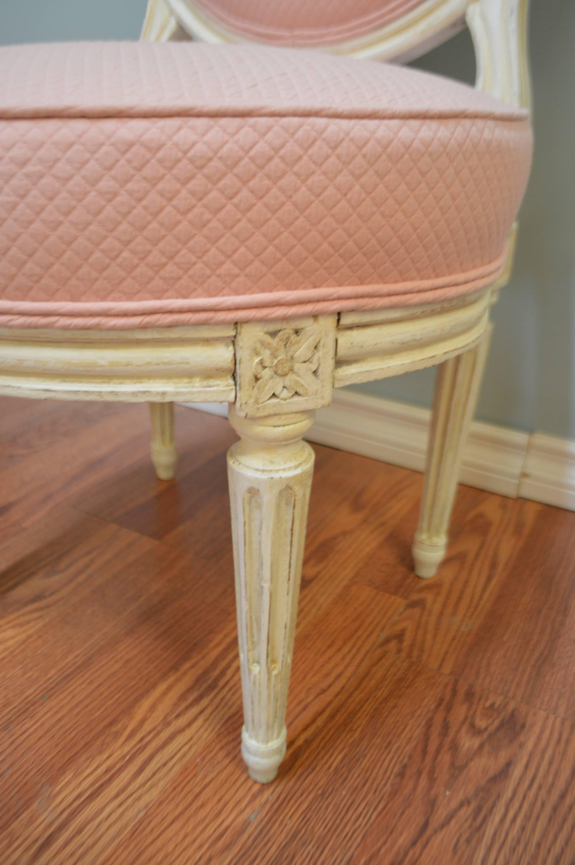 Pair of Louis XVI Style Painted Boudoir Chairs Newly Upholsted in a Pink Fabric For Sale 2