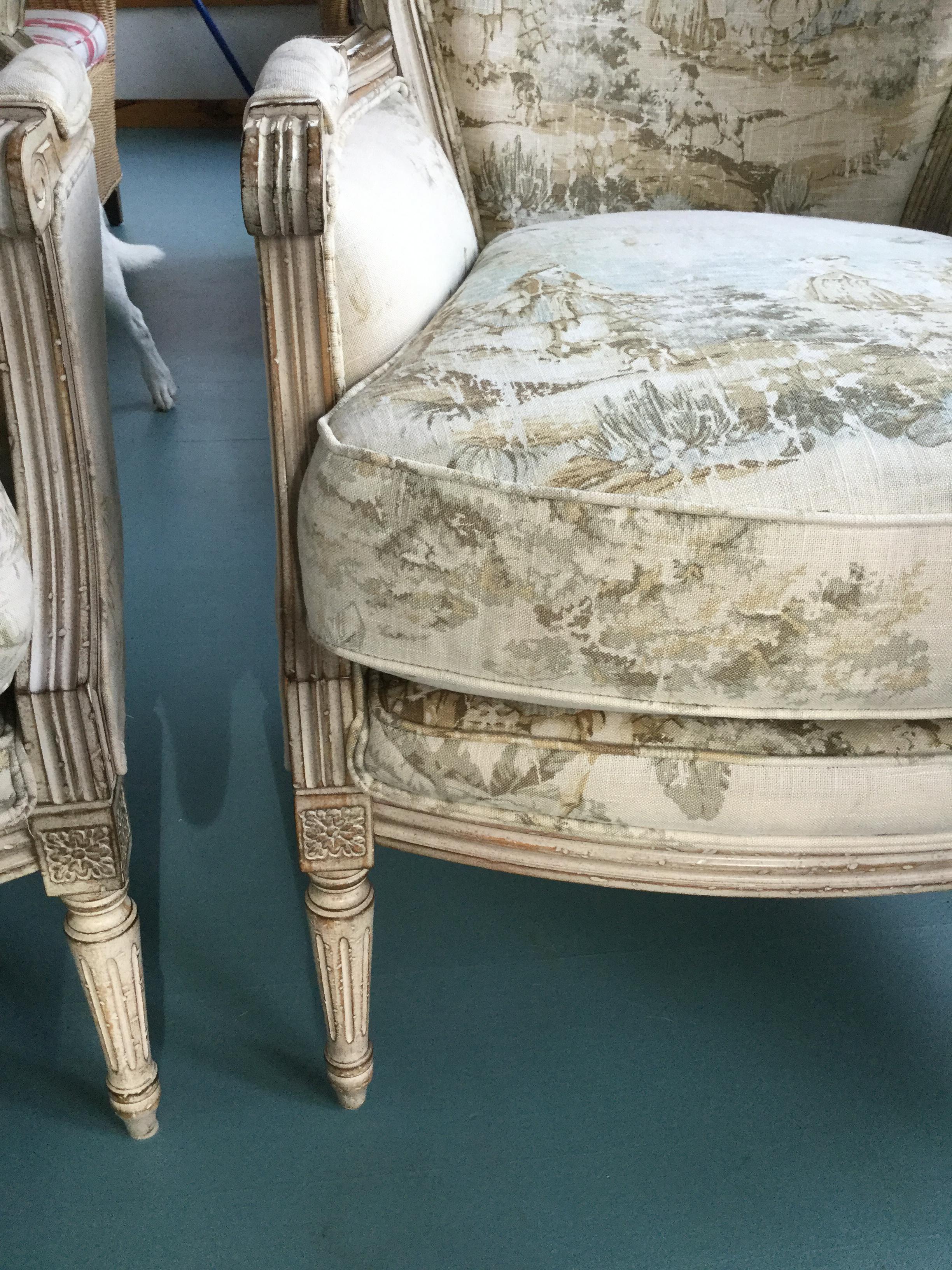 Fruitwood Pair of Louis XVI Style Painted Chairs