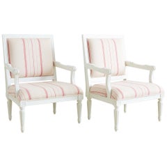 Vintage Pair of Louis XVI Style Painted Fauteuil Armchairs