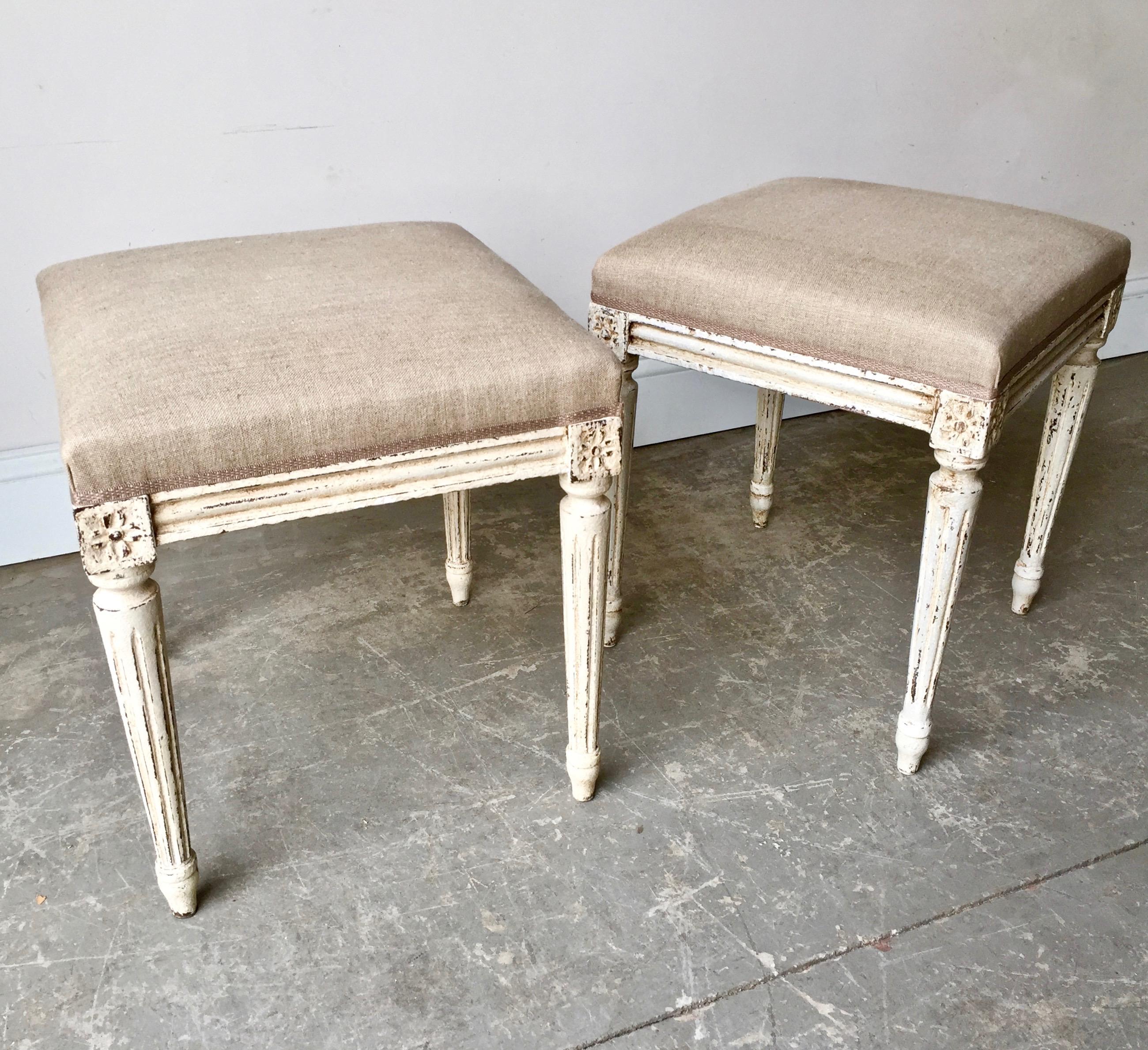 French Pair of Louis XVI Style Painted Footstool
