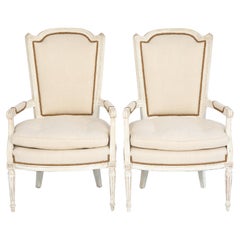 Pair of Louis XVI-style Painted French Armchairs with Shield Backs