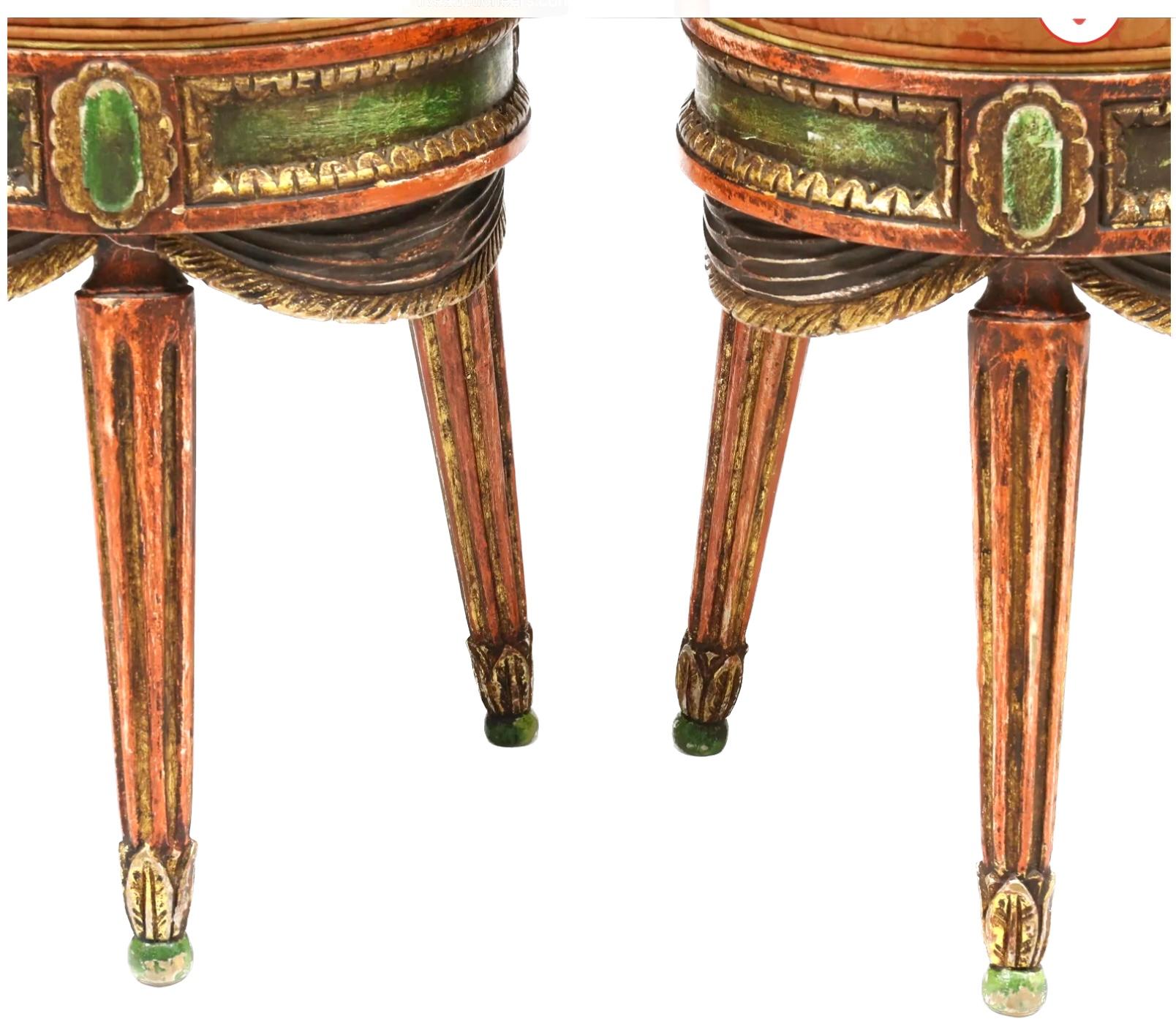 Pair of Louis XVI Style Painted Gilt Stools In Good Condition In Bradenton, FL