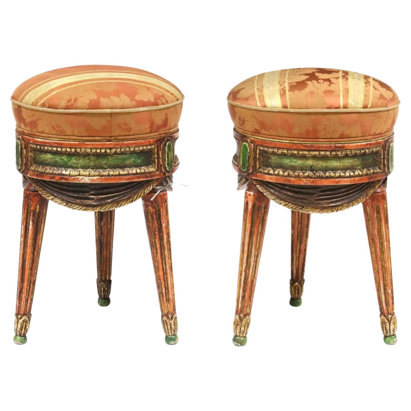 Pair of Louis XVI Style Painted Gilt Stools