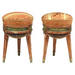 Pair of Louis XVI Style Painted Gilt Stools