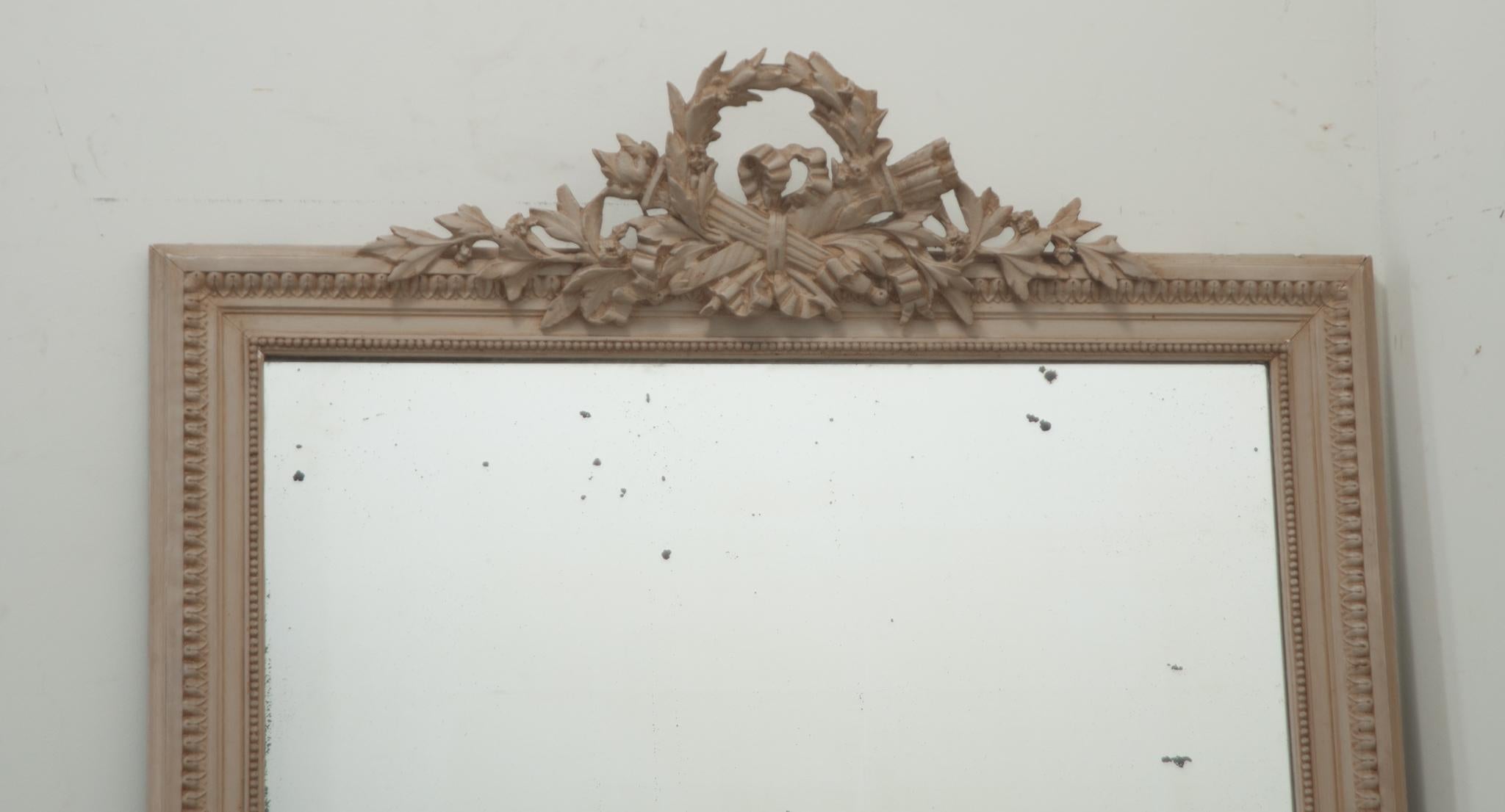 Hand-Carved Pair of Louis XVI Style Painted Mantle Mirrors For Sale