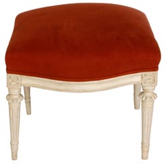 Pair of Louis XVI Style Painted Stools with Velvet Upholstery