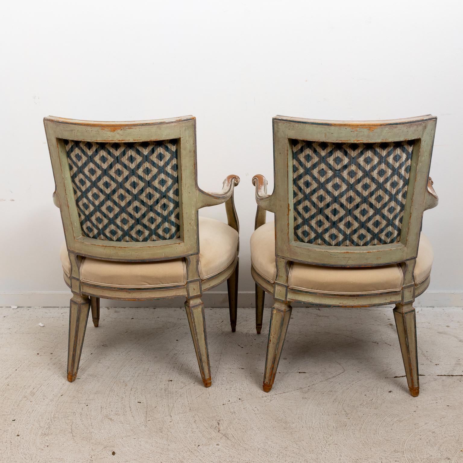 Pair of Louis XVI Style Painted Upholstered Fauteuils 2