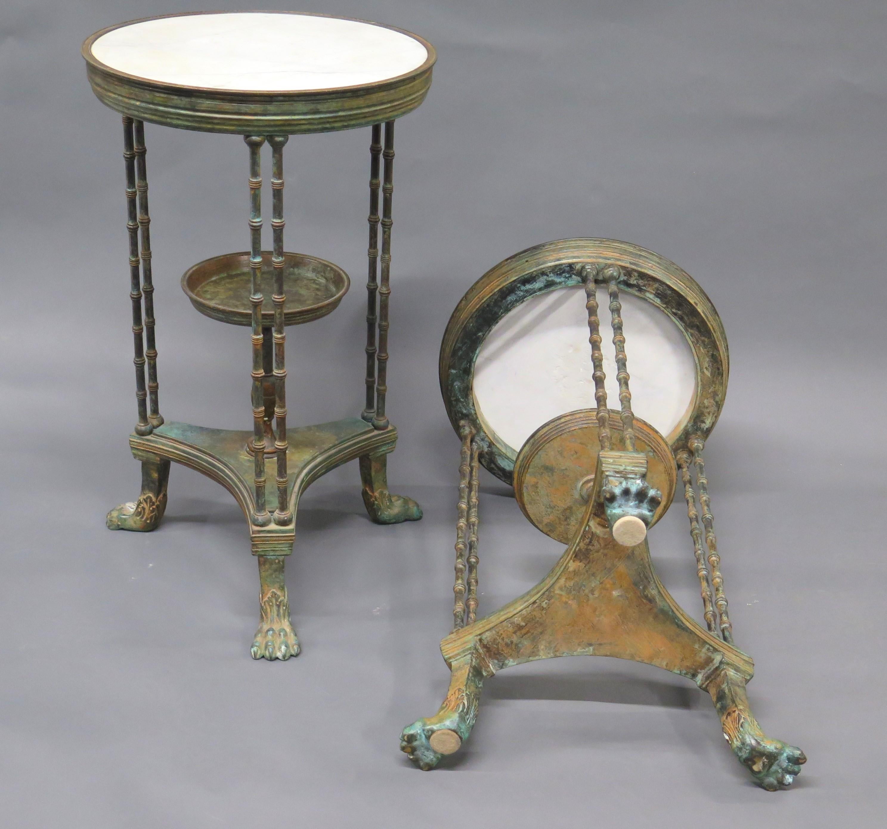 Pair of Louis XVI-Style Patinated Bronze Gueridons (Tables) For Sale 7