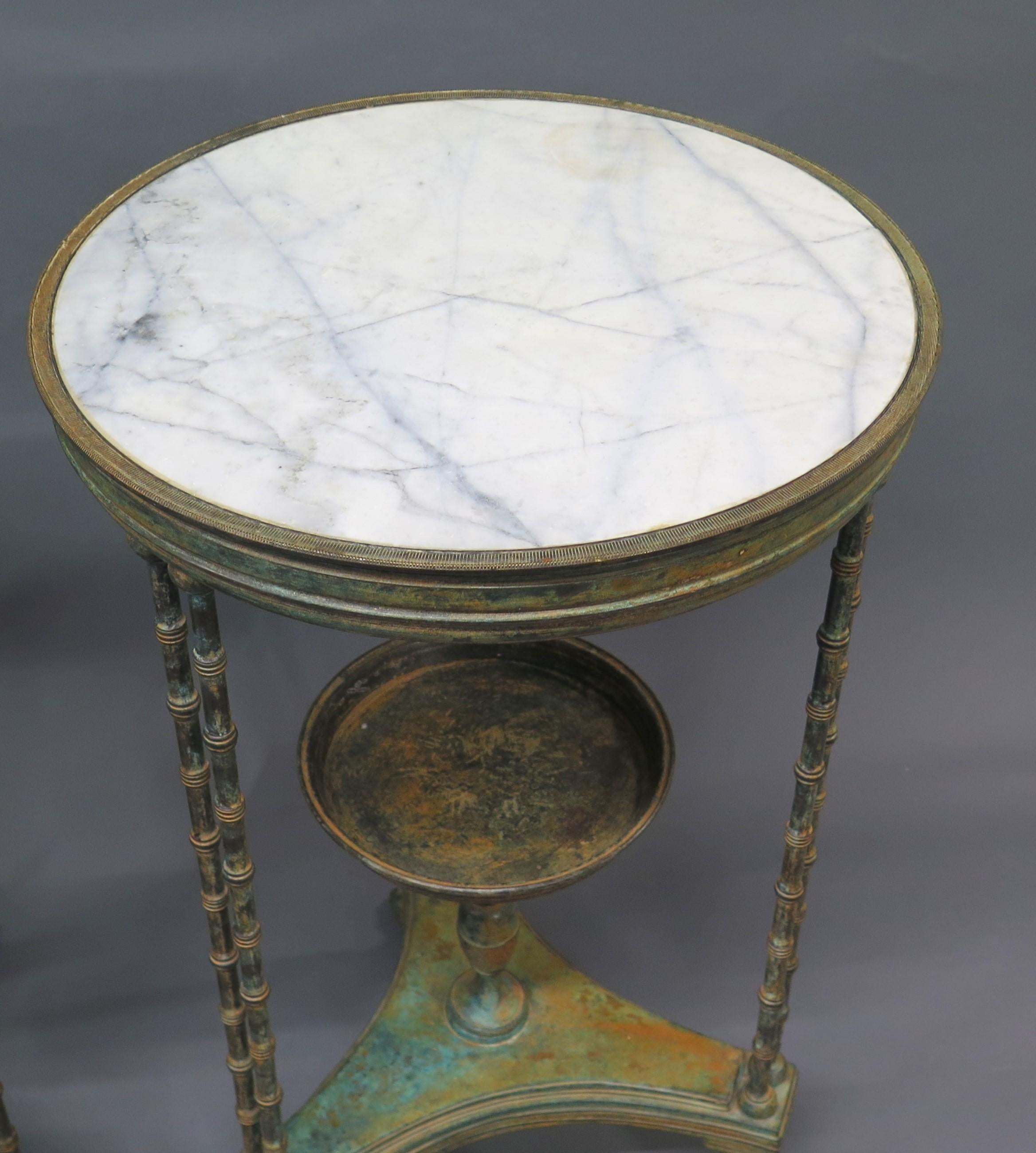 Pair of Louis XVI-Style Patinated Bronze Gueridons (Tables) In Good Condition For Sale In Dallas, TX