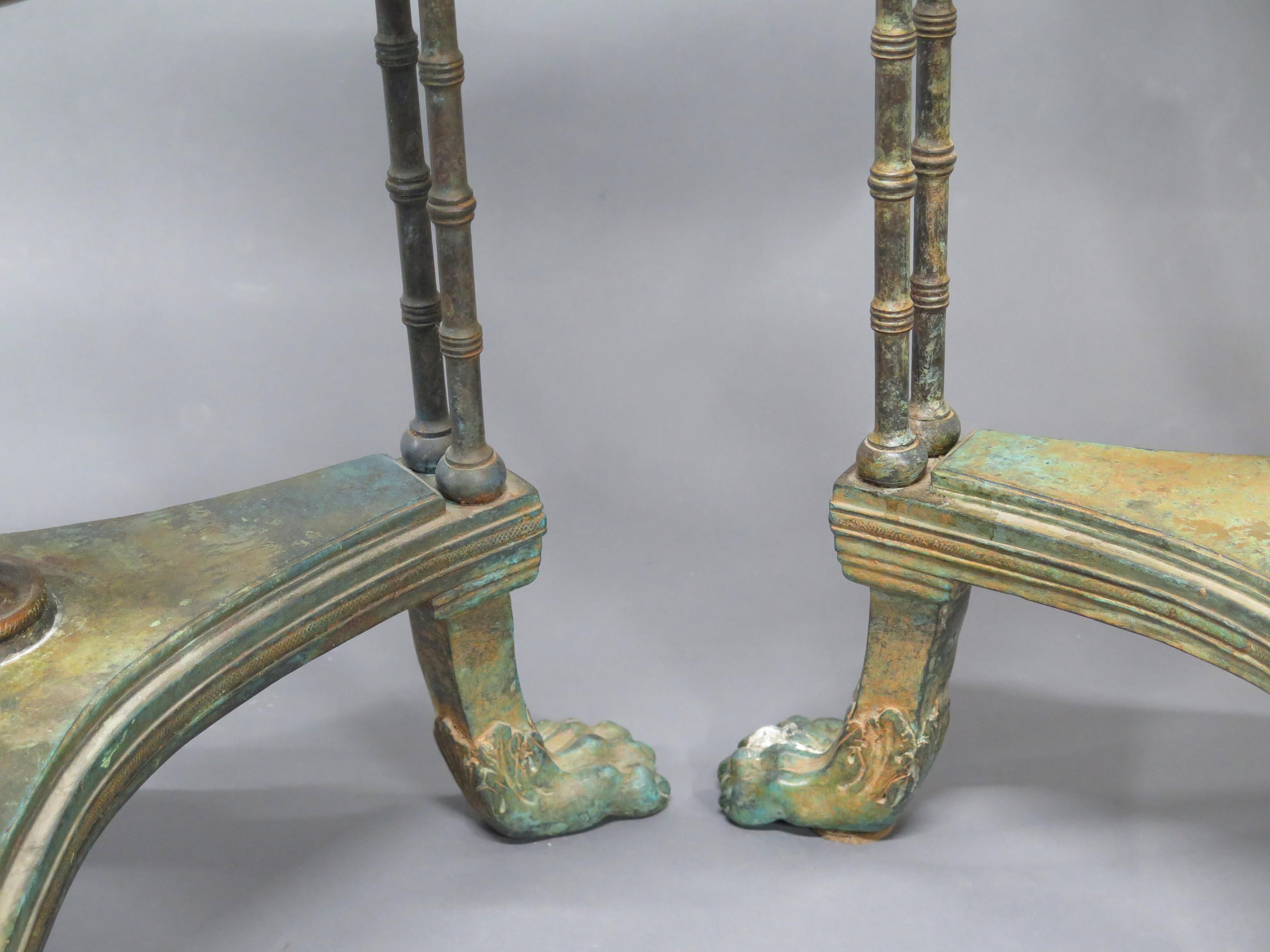Pair of Louis XVI-Style Patinated Bronze Gueridons (Tables) For Sale 1