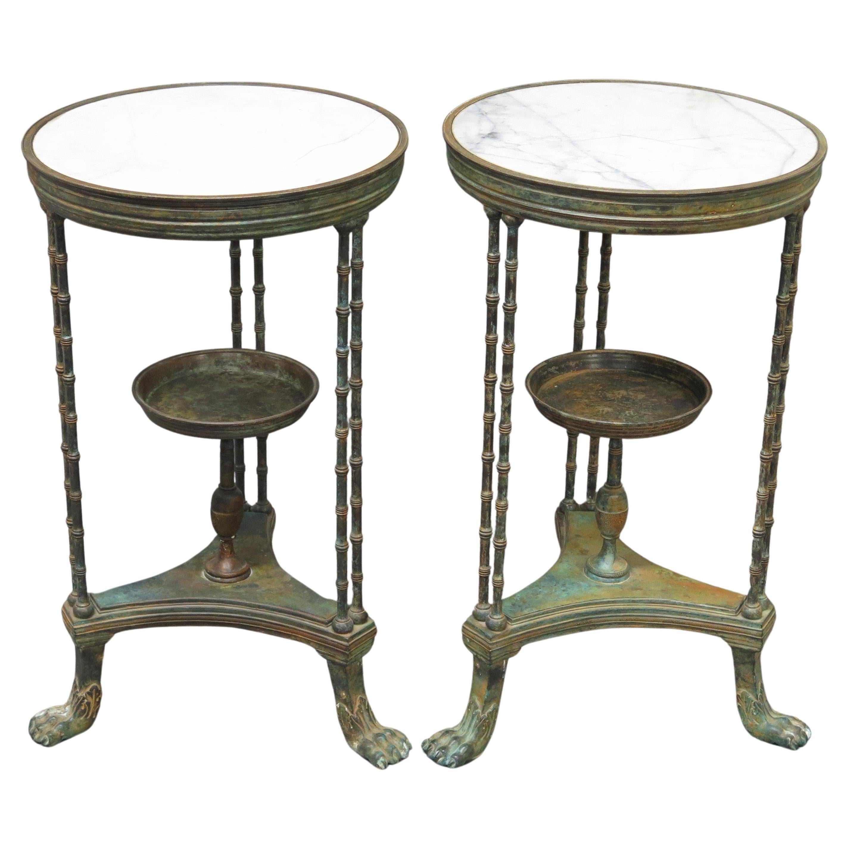 Pair of Louis XVI-Style Patinated Bronze Gueridons (Tables) For Sale