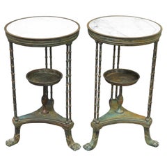 Antique Pair of Louis XVI-Style Patinated Bronze Gueridons (Tables)