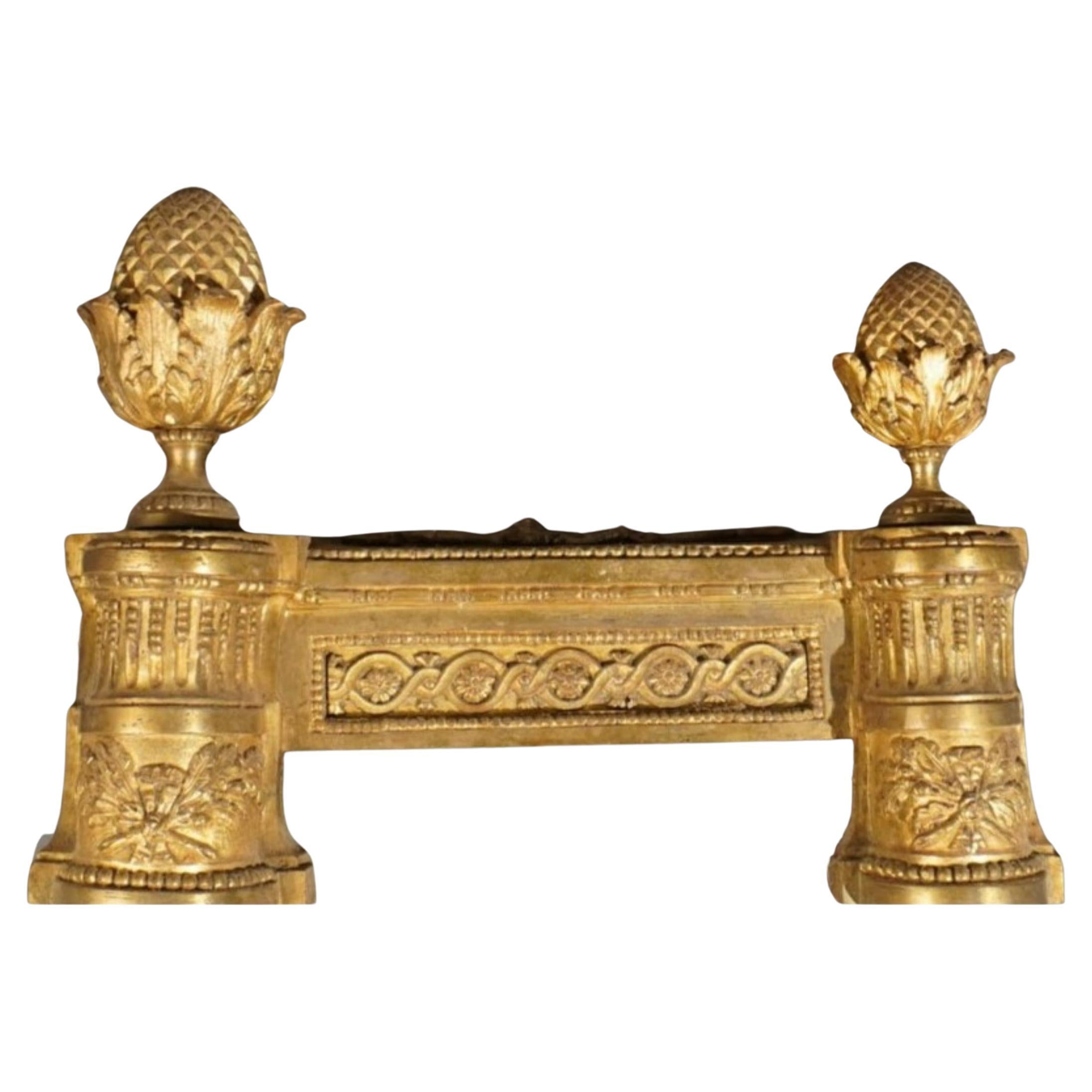 Unknown Pair of Louis XVI Style Patinated Gilt Metal Chenets