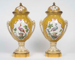 Pair of Louis XVI style Porcelain and Gilded Bronze Covered Vases