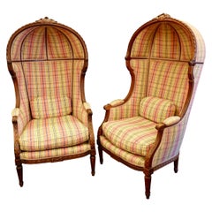 Antique Pair of Louis XVI Style Porter's Chairs in Carved Walnut