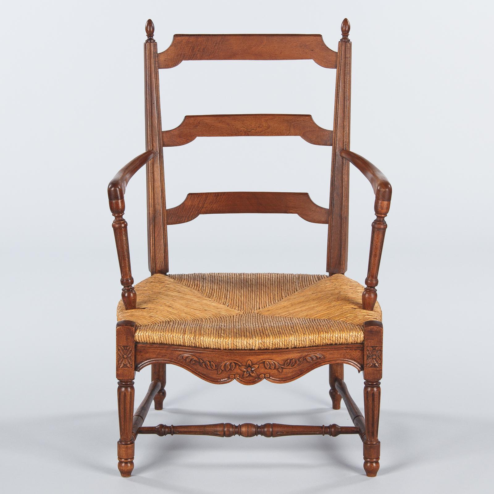 Pair of Louis XVI Style Provencal Rush Seat Armchairs, France, 1940s 5