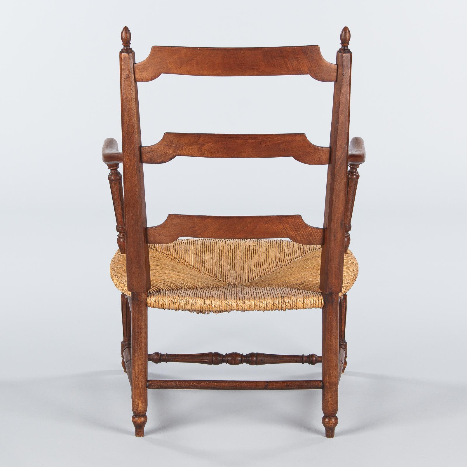 Pair of Louis XVI Style Provencal Rush Seat Armchairs, France, 1940s 8