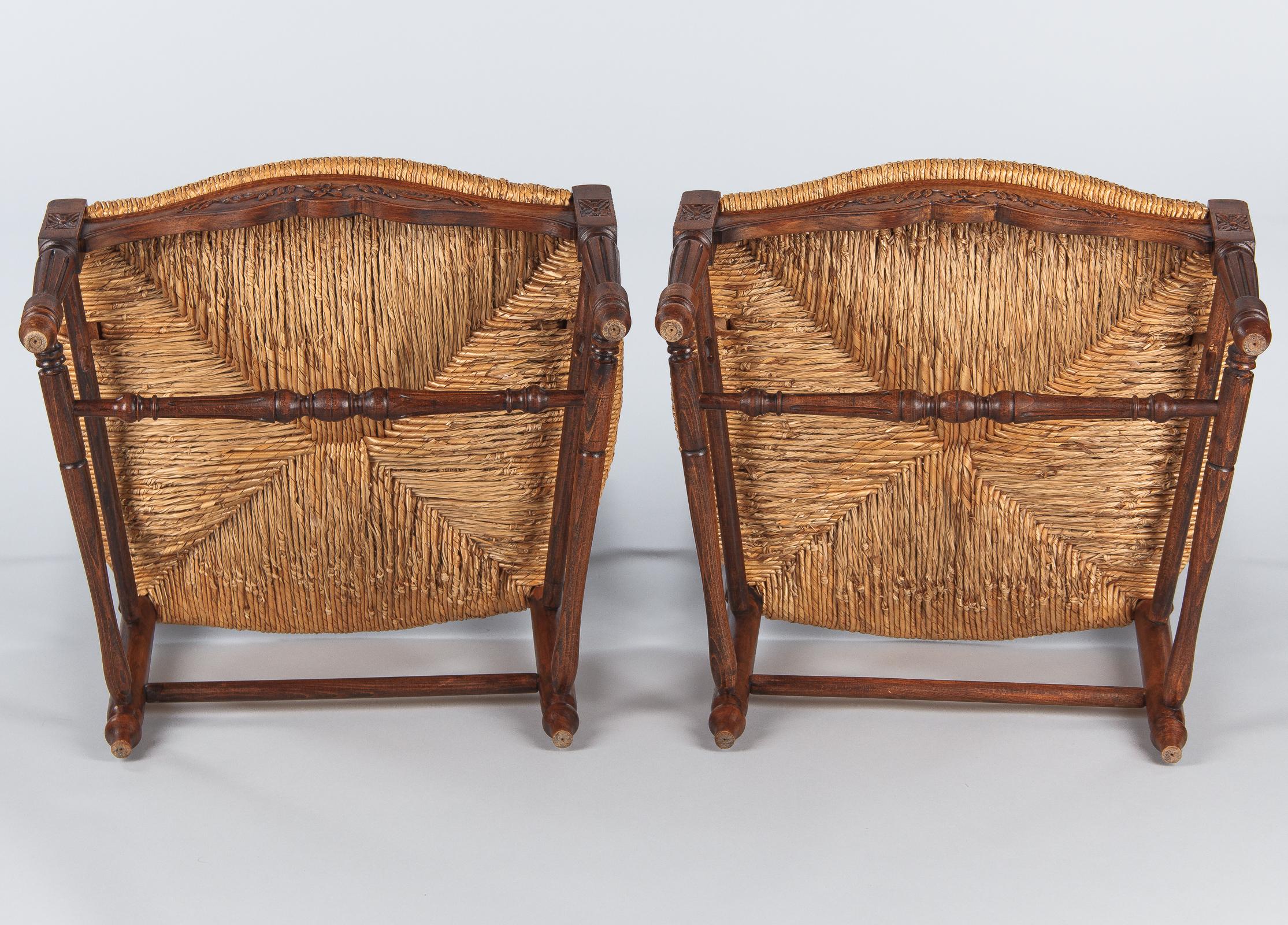 Pair of Louis XVI Style Provencal Rush Seat Armchairs, France, 1940s 12