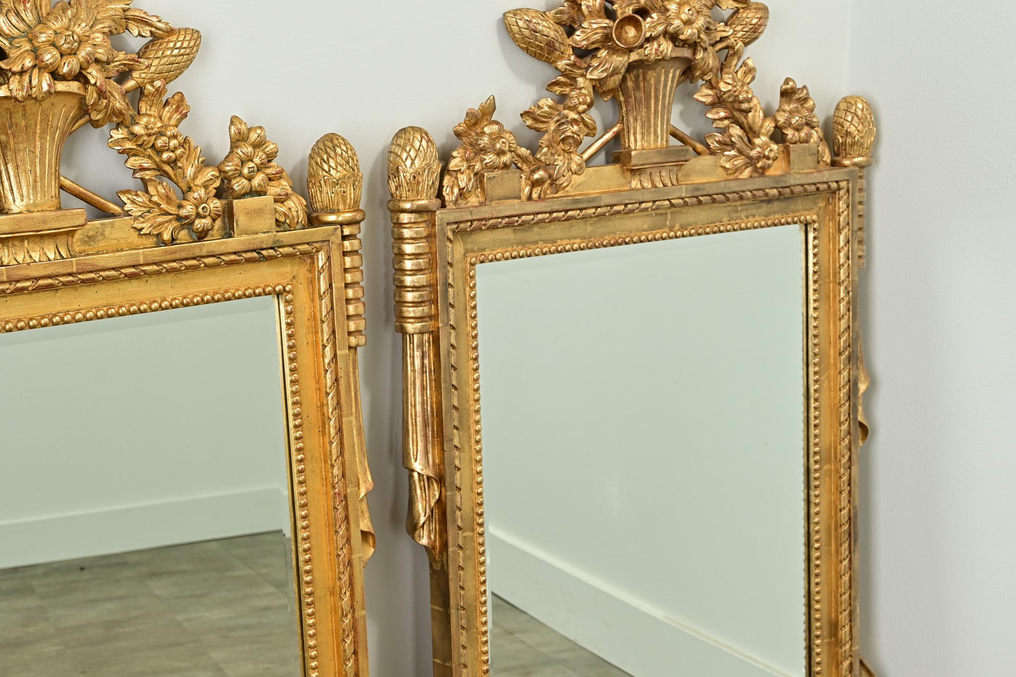 Hand-Crafted Pair of Louis XVI Style Reproduction Mirrors For Sale