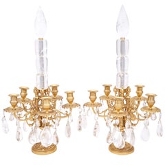 Pair of Louis XVI Style Rock Crystal and Gilt Bronze Candelabra