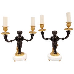 Used Pair of Louis XVI Style Satyr Candlesticks, Late 19th Century