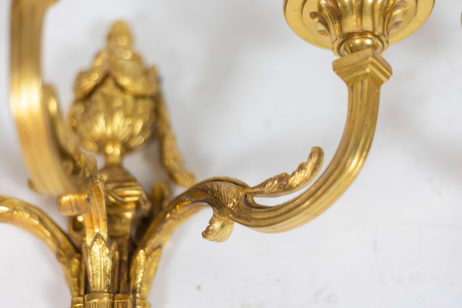 Pair of Louis XVI Style Sconces in Gilded Bronze, circa 1880 In Excellent Condition In Saint-Ouen, FR