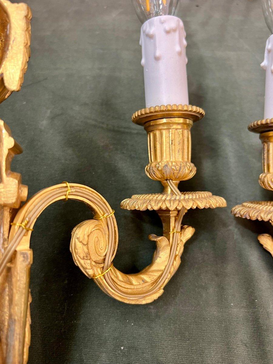 French Pair Of Louis XVI Style Sconces in Gilt Bronze For Sale