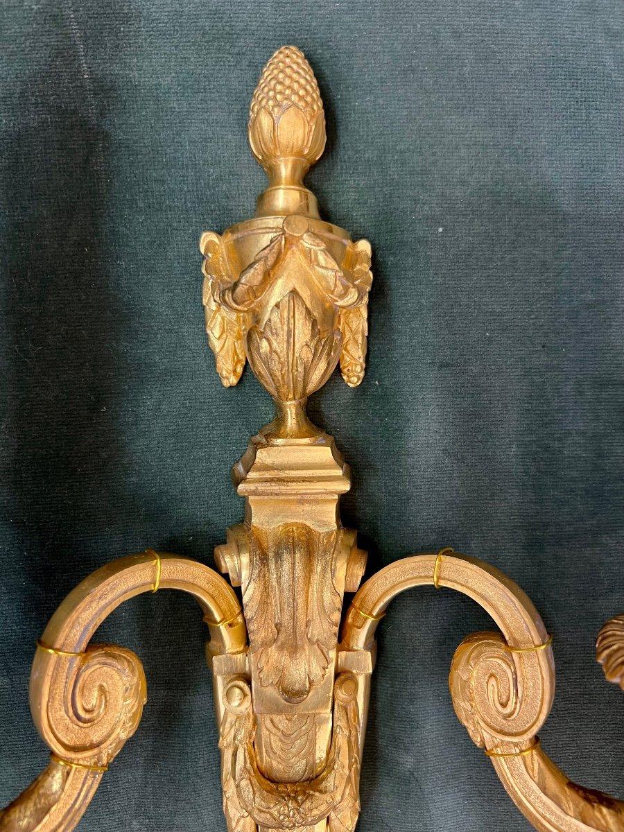 Pair Of Louis XVI Style Sconces in Gilt Bronze In Good Condition For Sale In NICE, FR