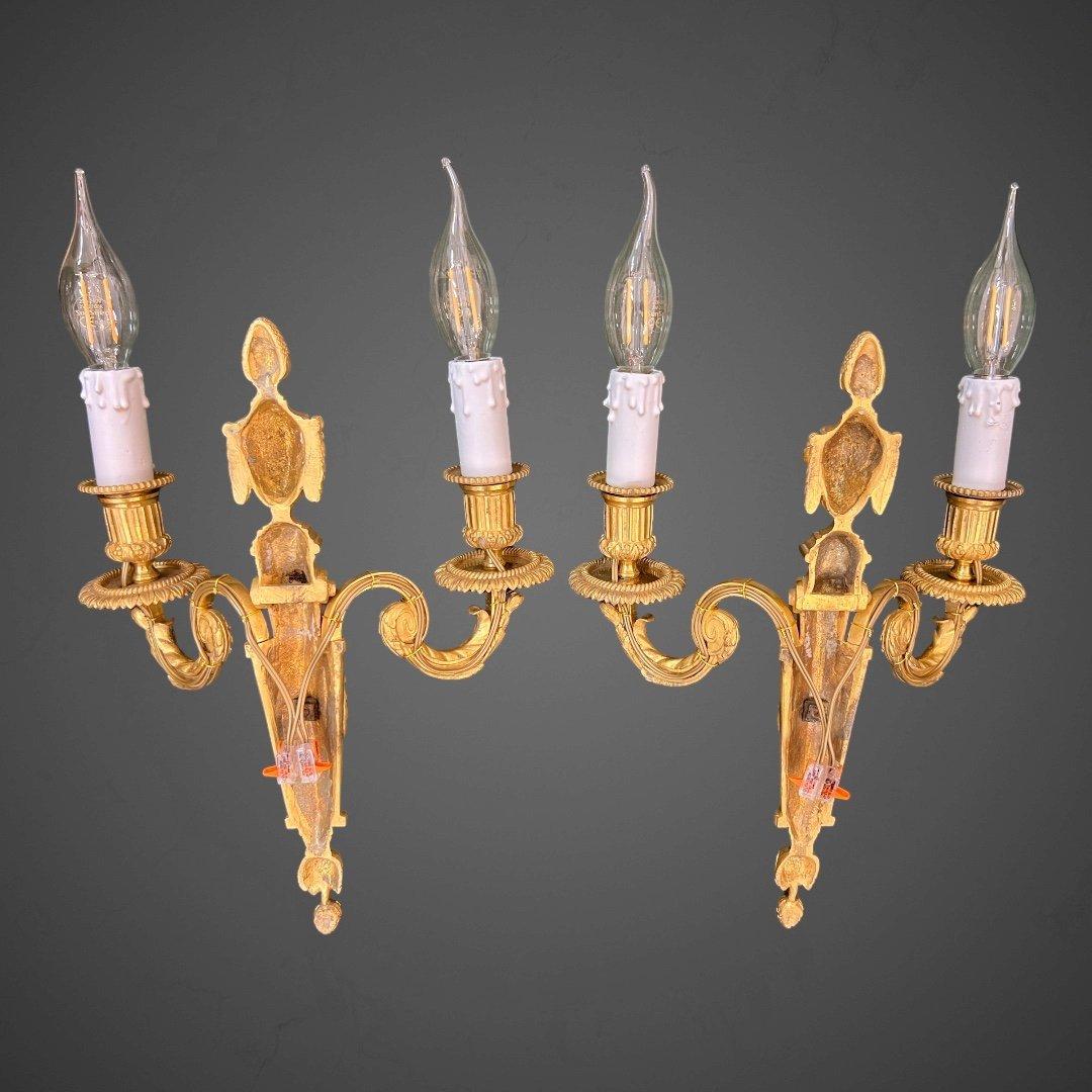 Pair Of Louis XVI Style Sconces in Gilt Bronze For Sale 1