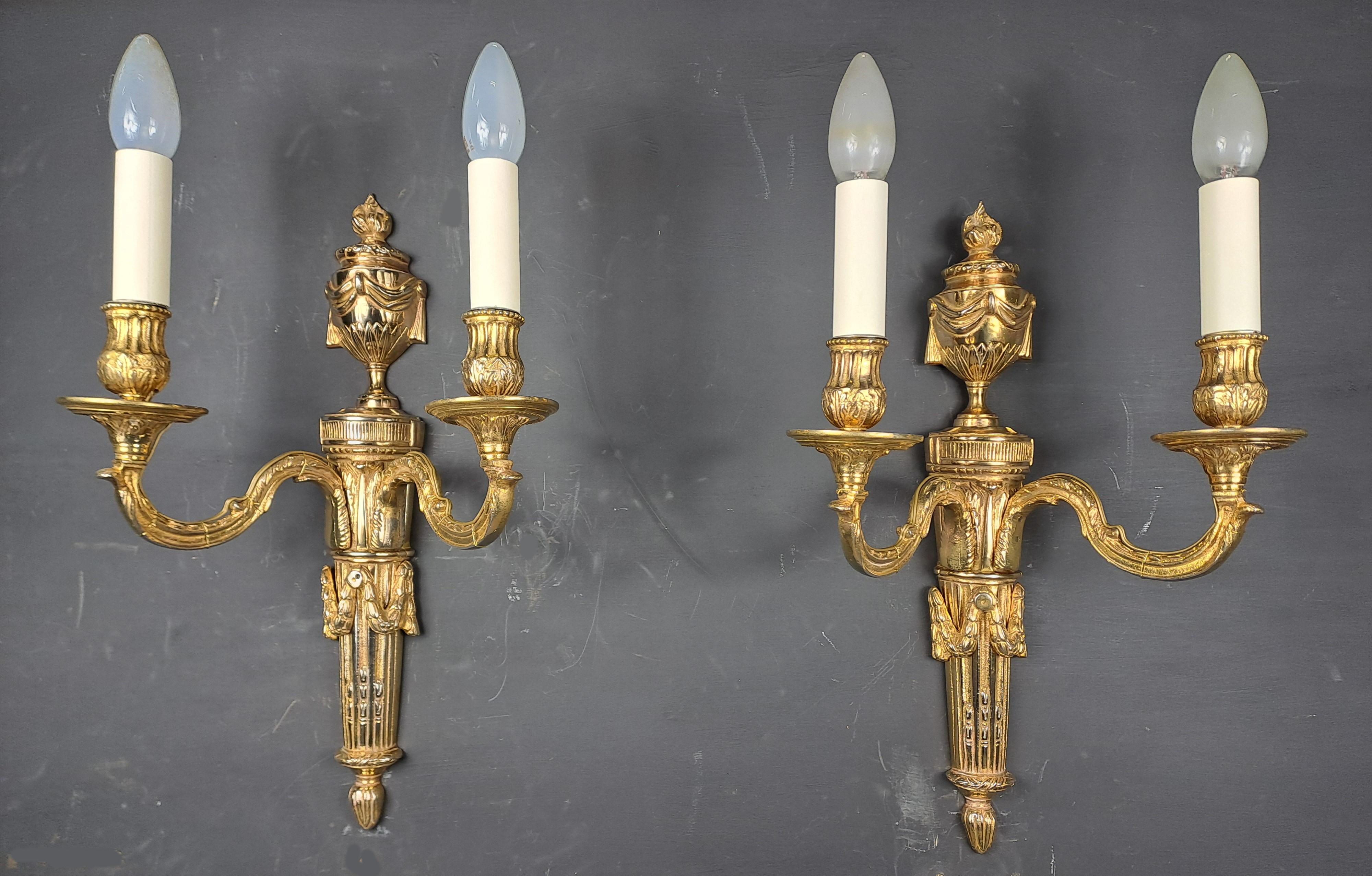 Pair Of Louis XVI Style Sconces In Gilt Bronze For Sale 2