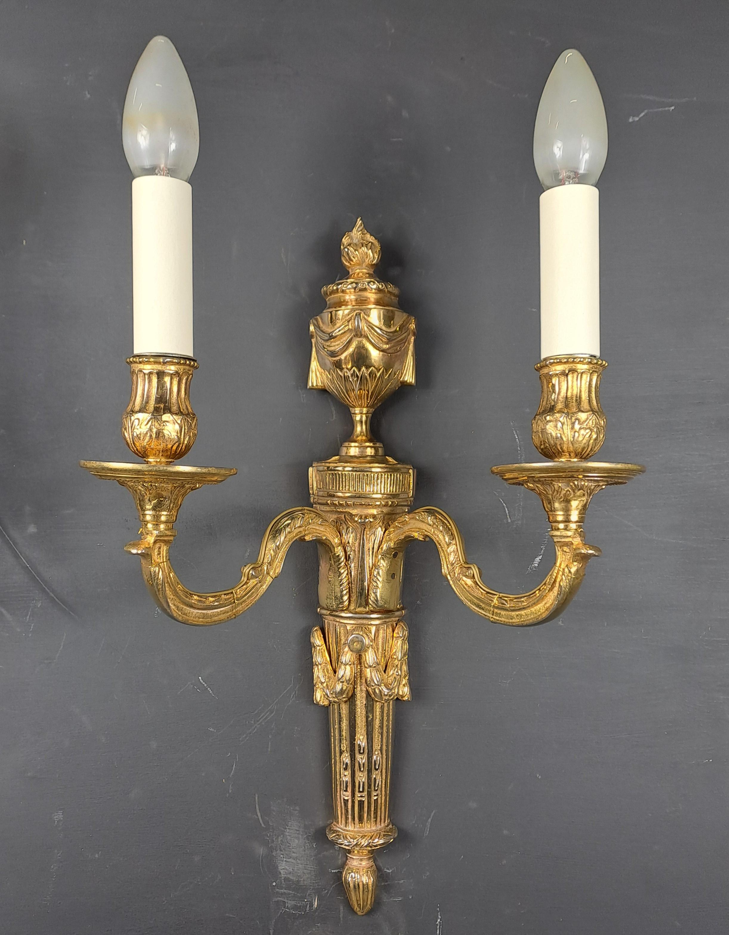 Pair Of Louis XVI Style Sconces In Gilt Bronze For Sale 3