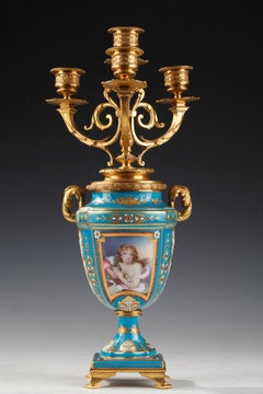 Pair of Louis XVI Style "Sèvres" Porcelain Candelabra Vases, France, Circa 1880