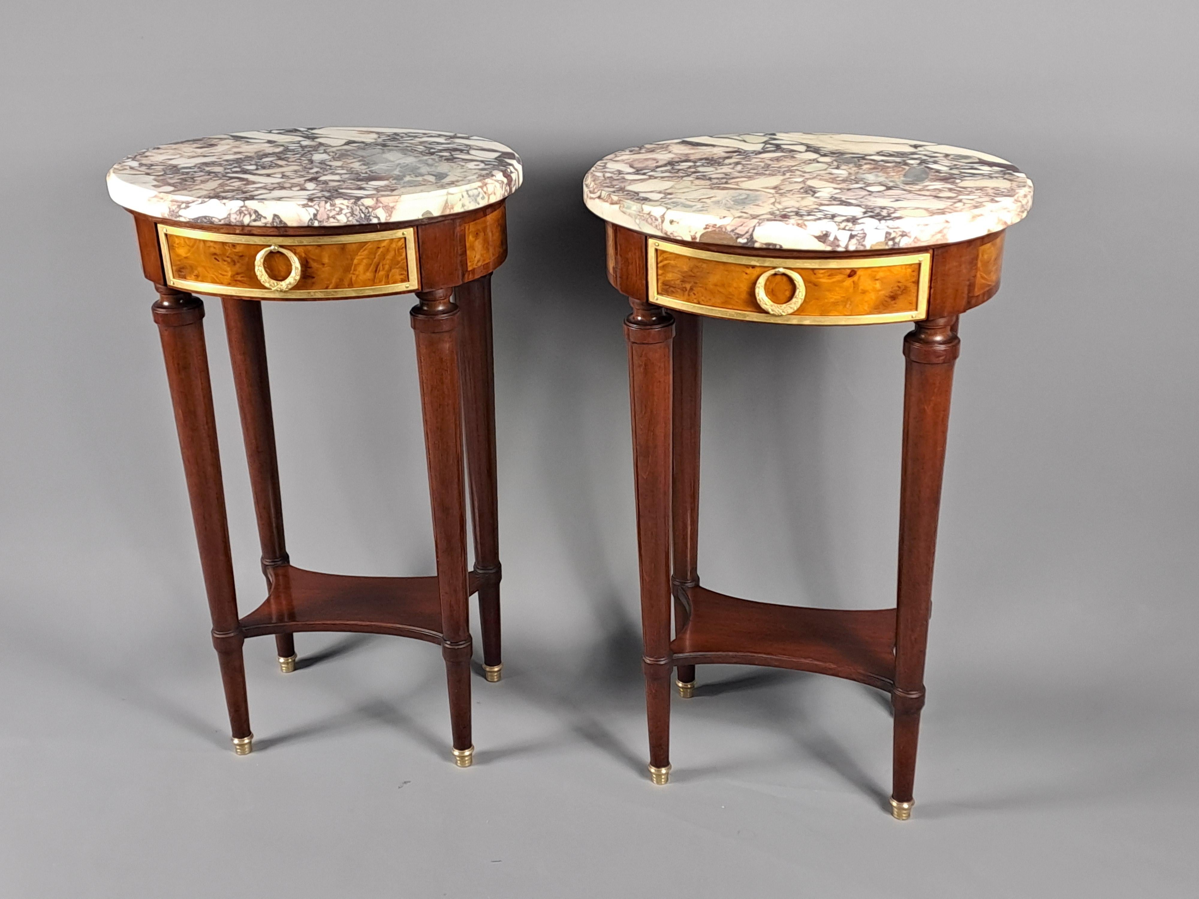 Breccia Marble Pair Of Louis XVI Style Side Tables For Sale