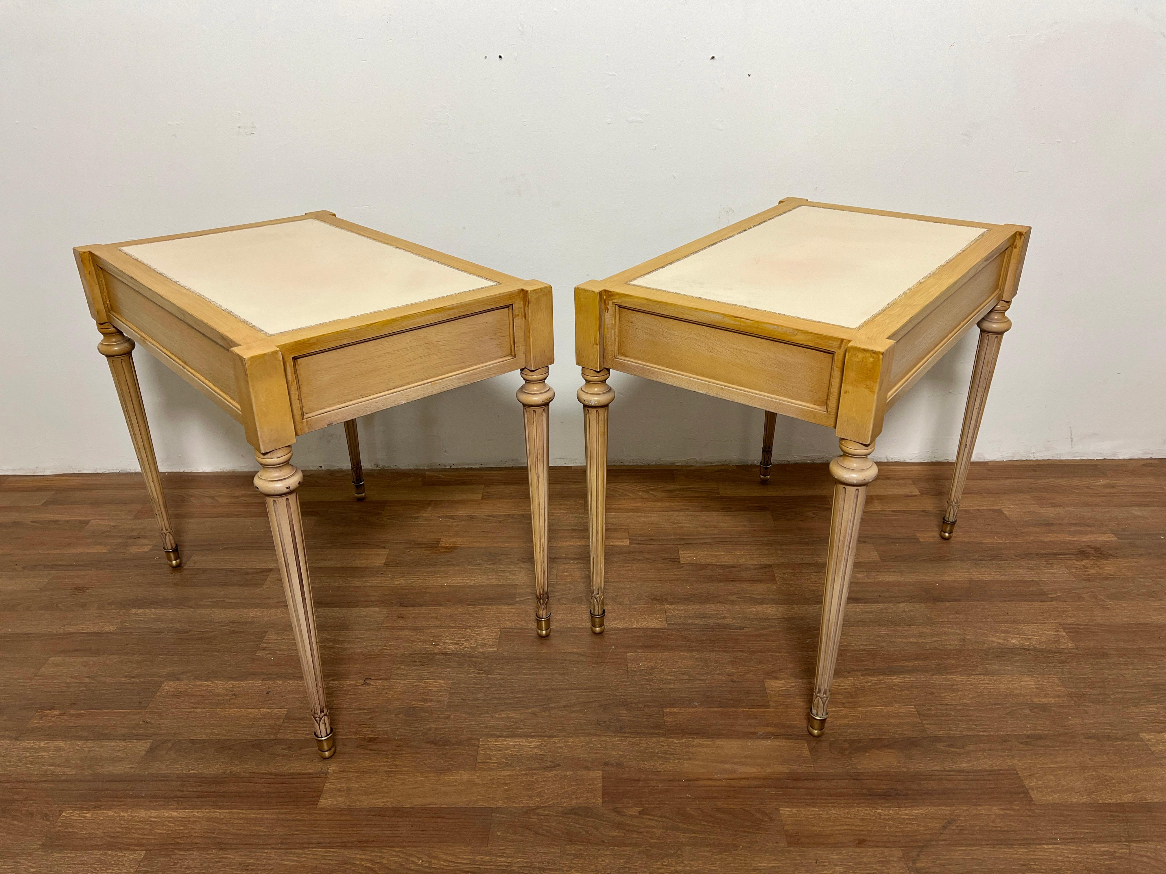 Pair of Louis XVI Style Side Tables With Leather Tops by F & G Furniture, 1950s For Sale 9