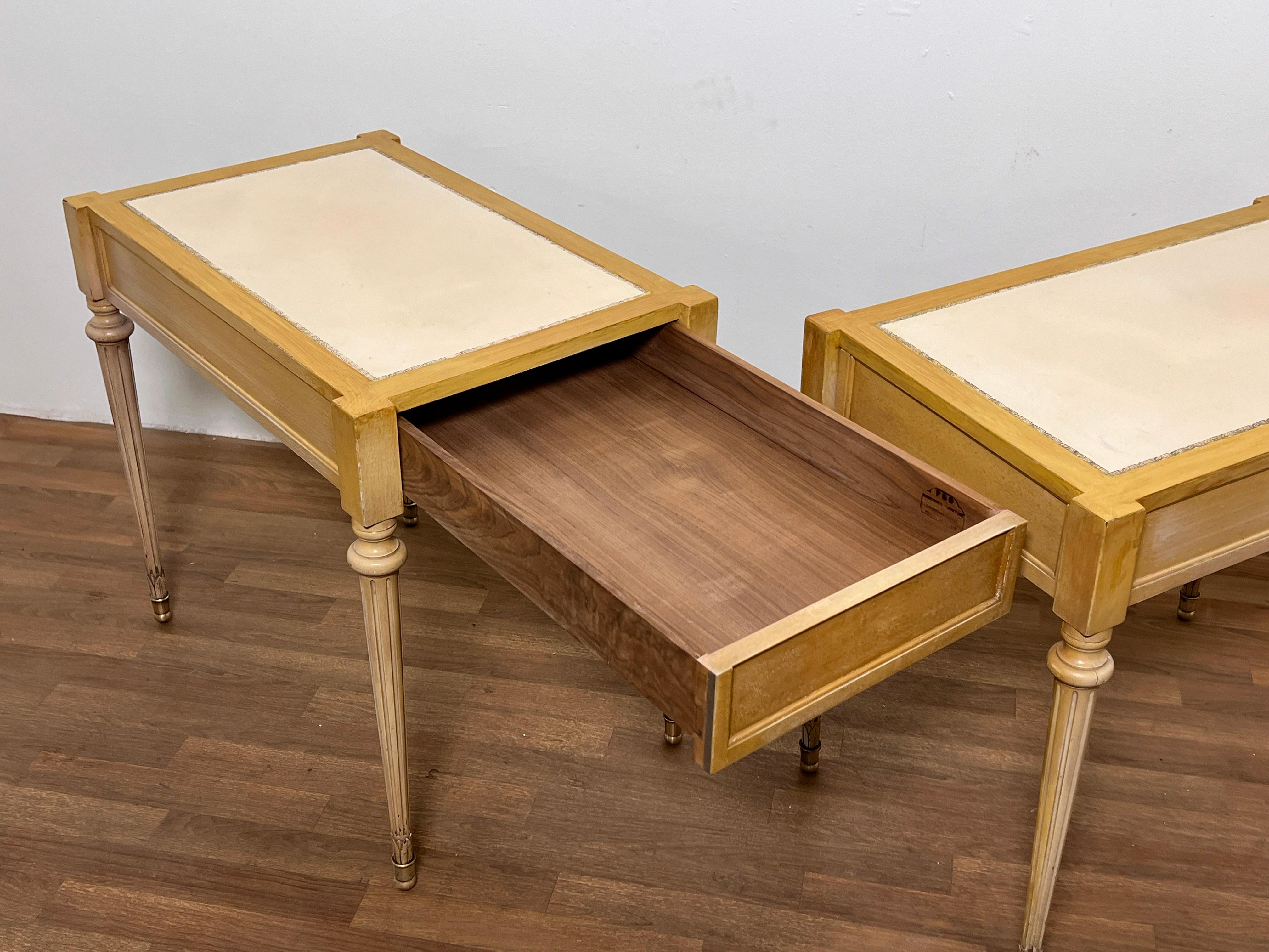 Pair of Louis XVI Style Side Tables With Leather Tops by F & G Furniture, 1950s In Good Condition For Sale In Peabody, MA