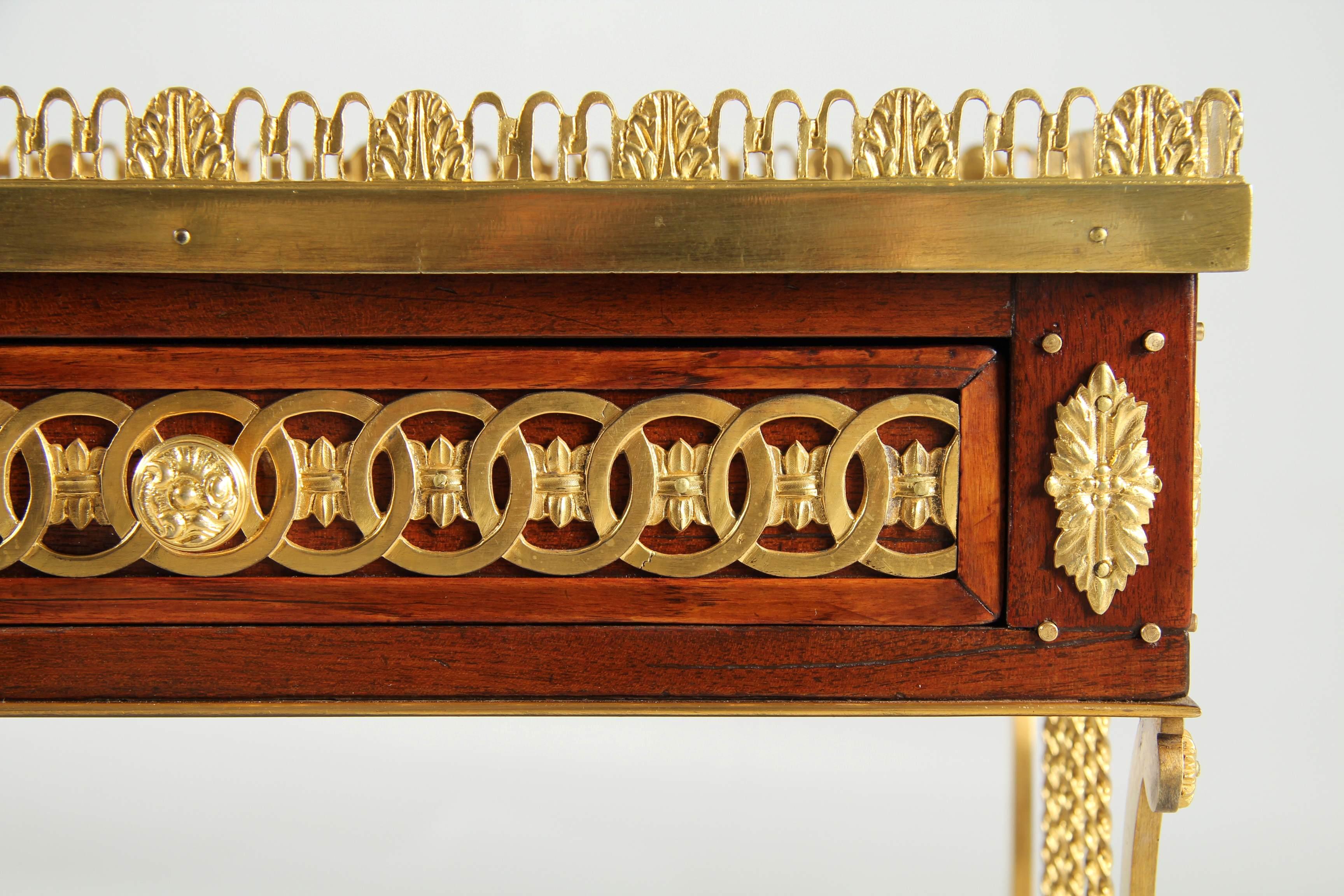 Pair of Louis XVI Style Side Tables with Lyre Shaped Gilt Bronze Base 5