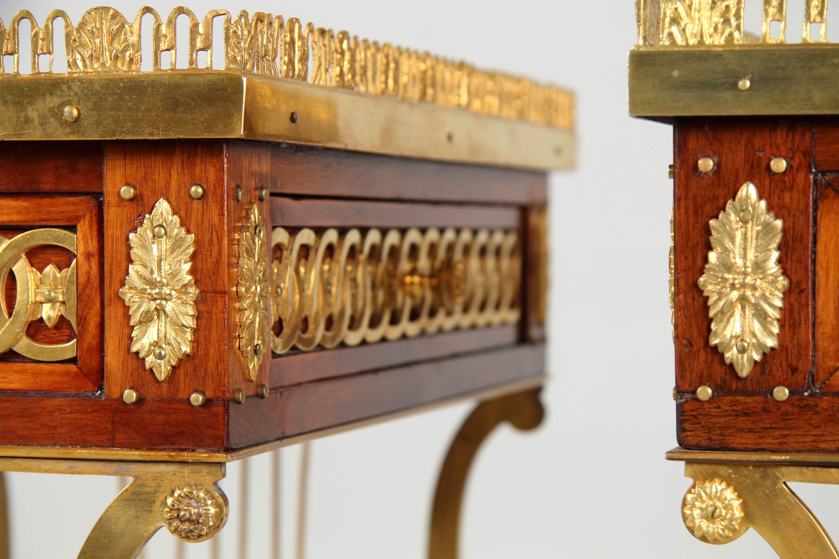 Pair of Louis XVI Style Side Tables with Lyre Shaped Gilt Bronze Base 6
