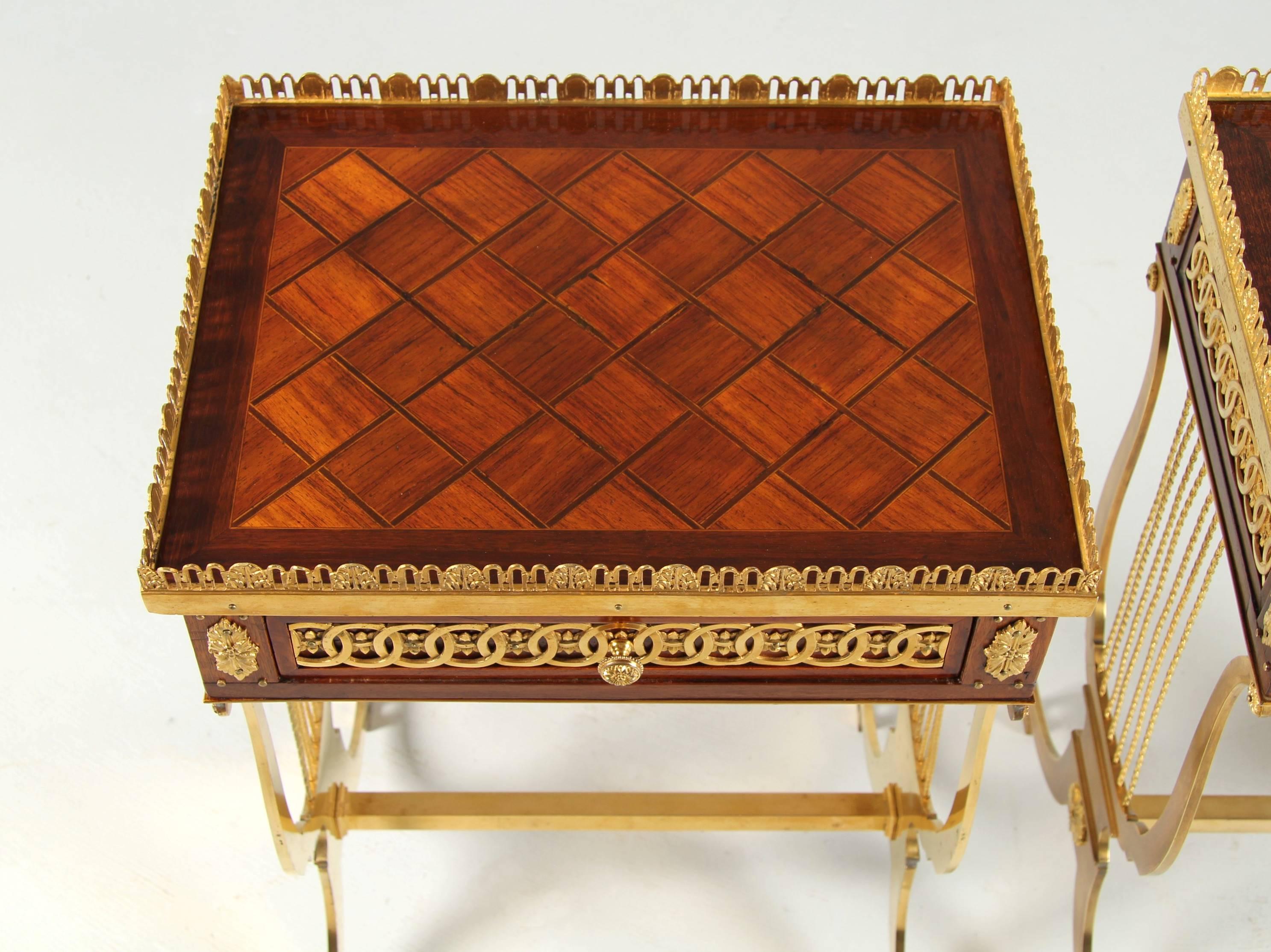 Pair of Louis XVI Style Side Tables with Lyre Shaped Gilt Bronze Base 8