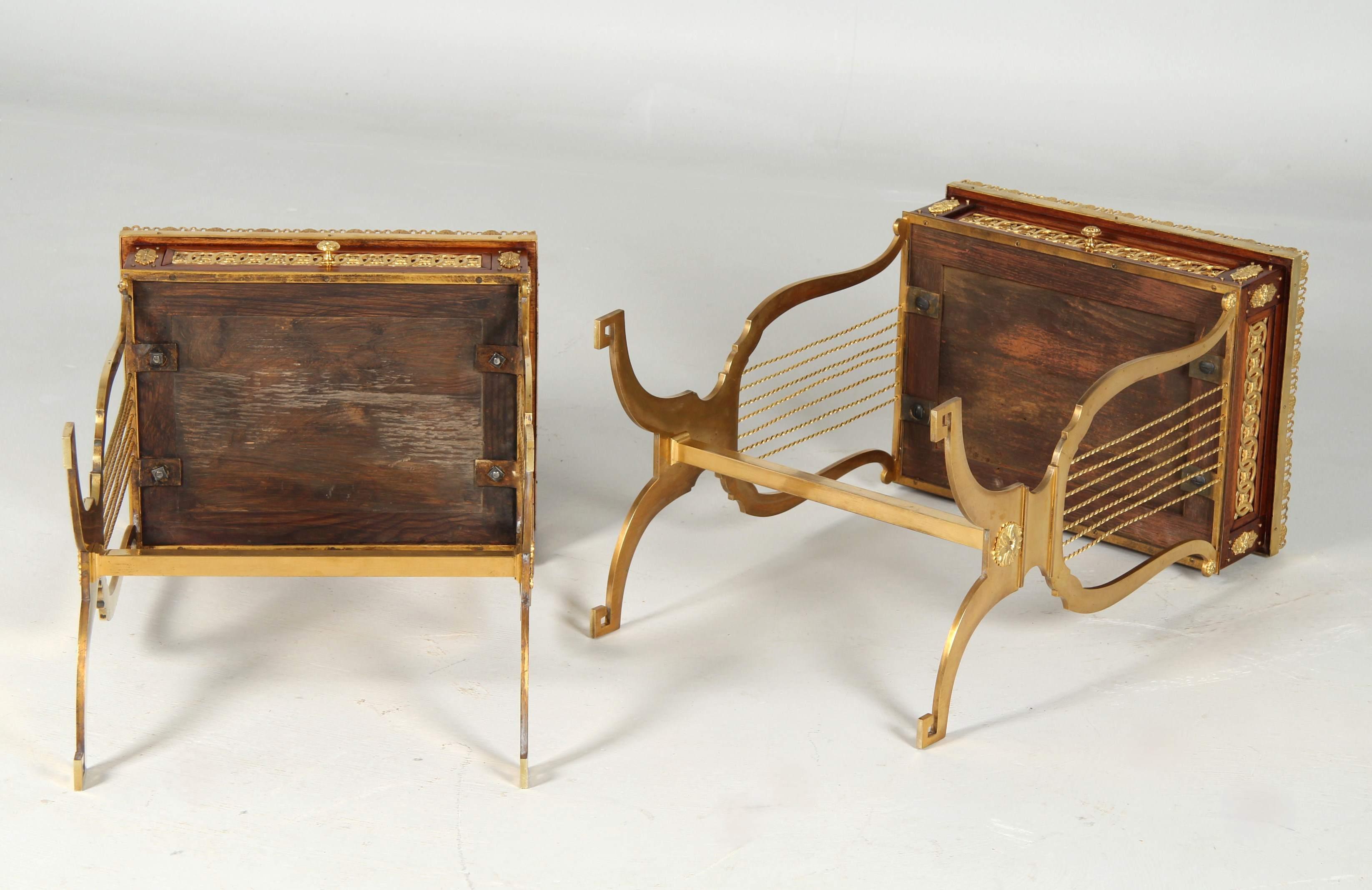 Pair of Louis XVI Style Side Tables with Lyre Shaped Gilt Bronze Base 9