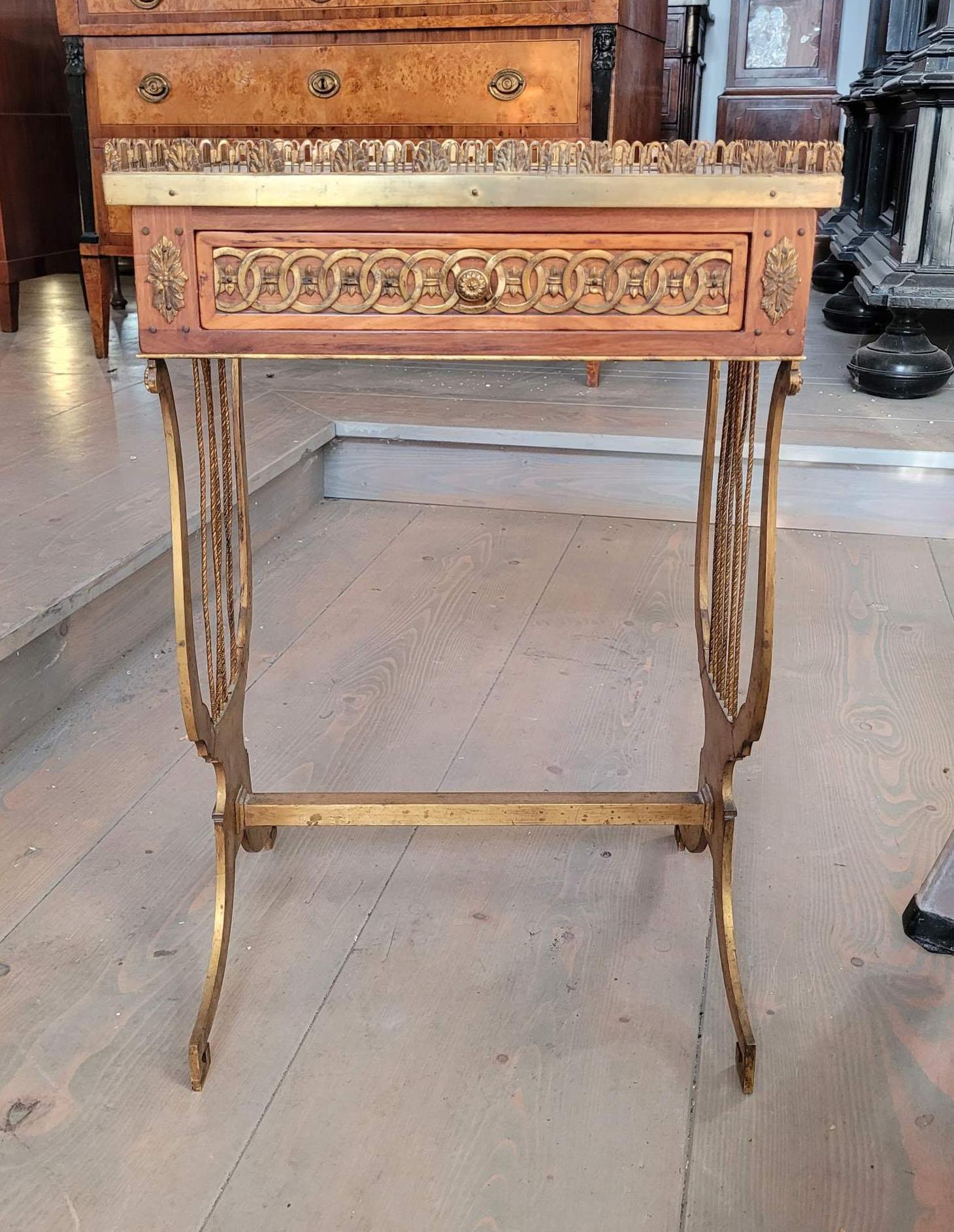 Pair of Louis XVI Style Side Tables with Lyre Shaped Gilt Bronze Base 12