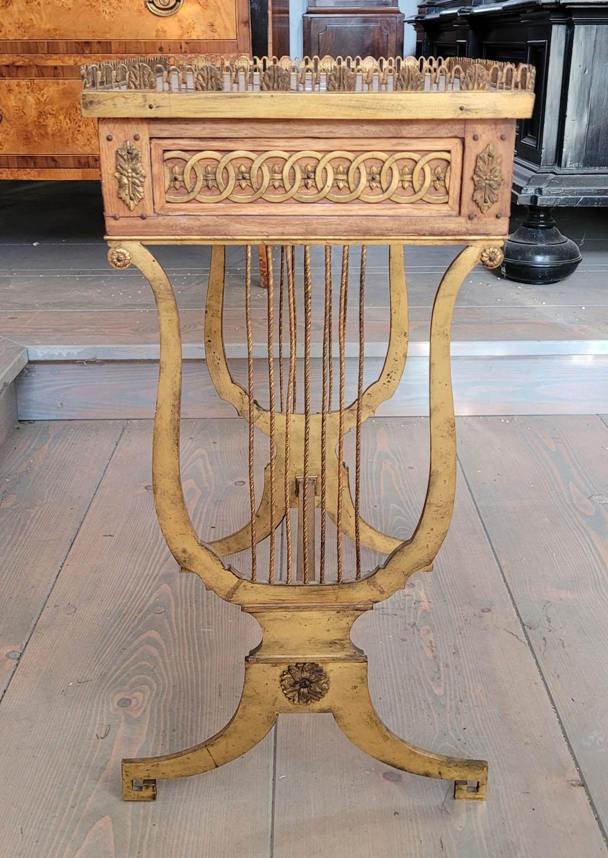 Pair of Louis XVI Style Side Tables with Lyre Shaped Gilt Bronze Base 13