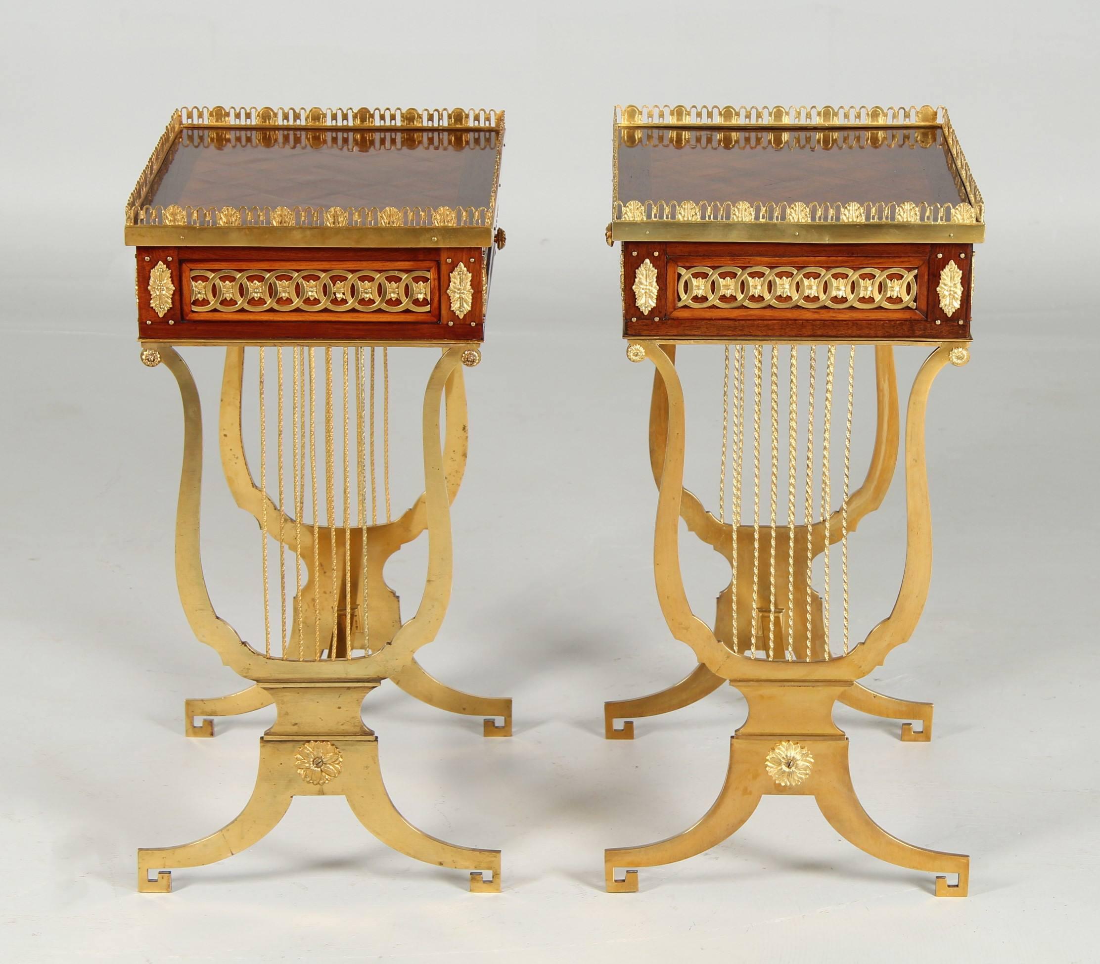 Pair of Louis XVI Style Side Tables with Lyre Shaped Gilt Bronze Base 3