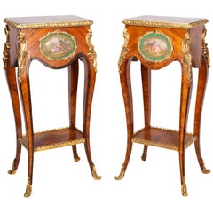 Antique Pair of Louis XVI Style Side Tables with Porcelain Plaques, circa 1890